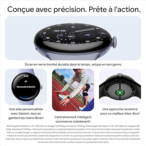 Google Pixel Watch 4 (41 mm) - Android smartwatch with Domed Display, Comprehensive Health and Fitness Tracking and Help from Gemini - Matte Black Aluminium Case - Obsidian Active band - LTE - 5