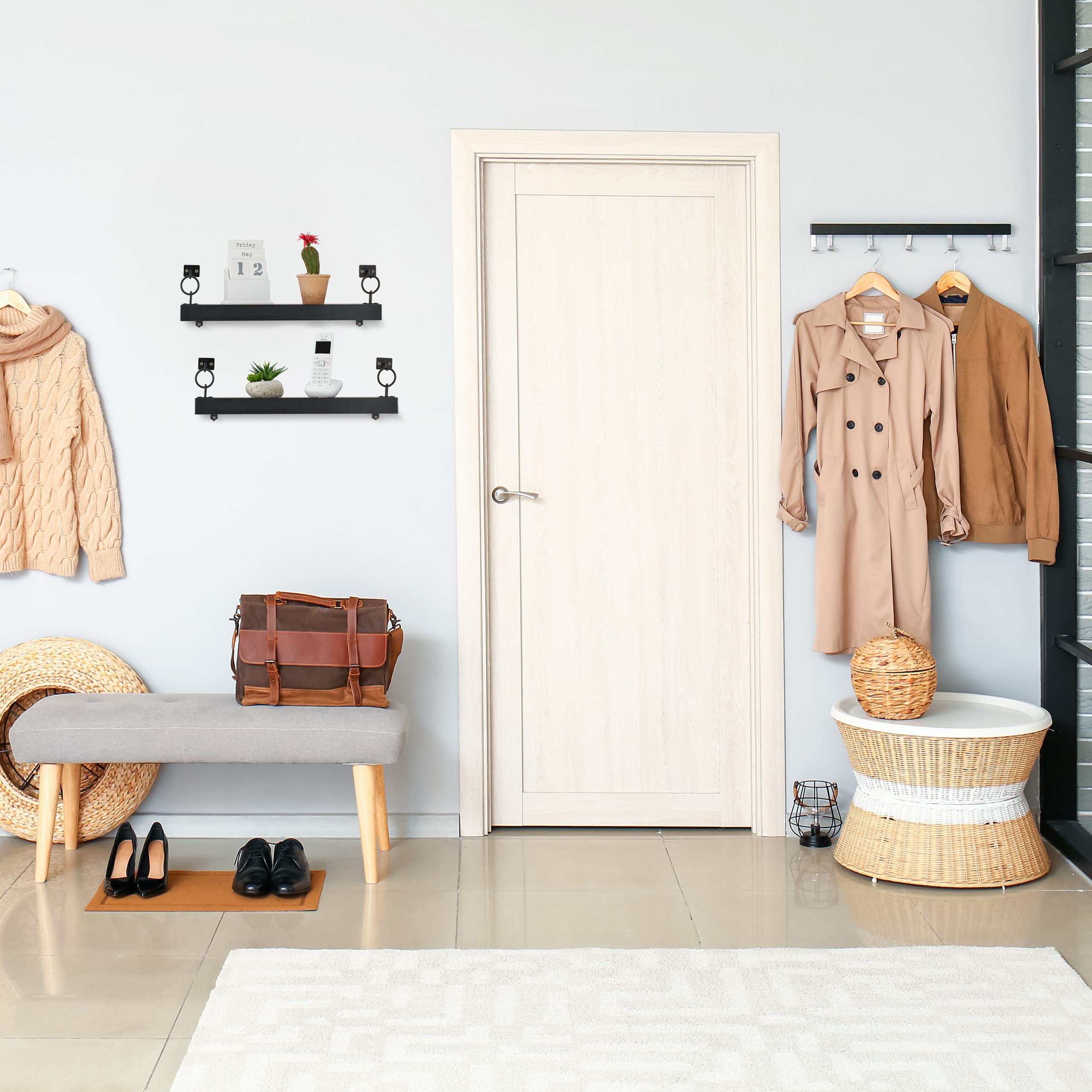 Relaxdays Mensole da Muro, Set 2 Ripiani Sospesi, HLP: 13 x 48 x 12 cm, Scaffale Appeso, Libreria Design Moderno, Nero