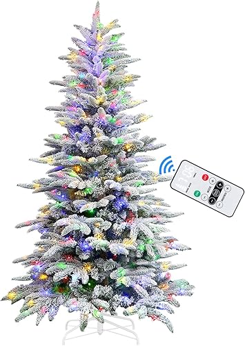 Árbol de Navidad artificial preiluminado con bisagras de 6 pies, luces blancas cálidas y multicolor con control remoto, puntas de ramas de varias