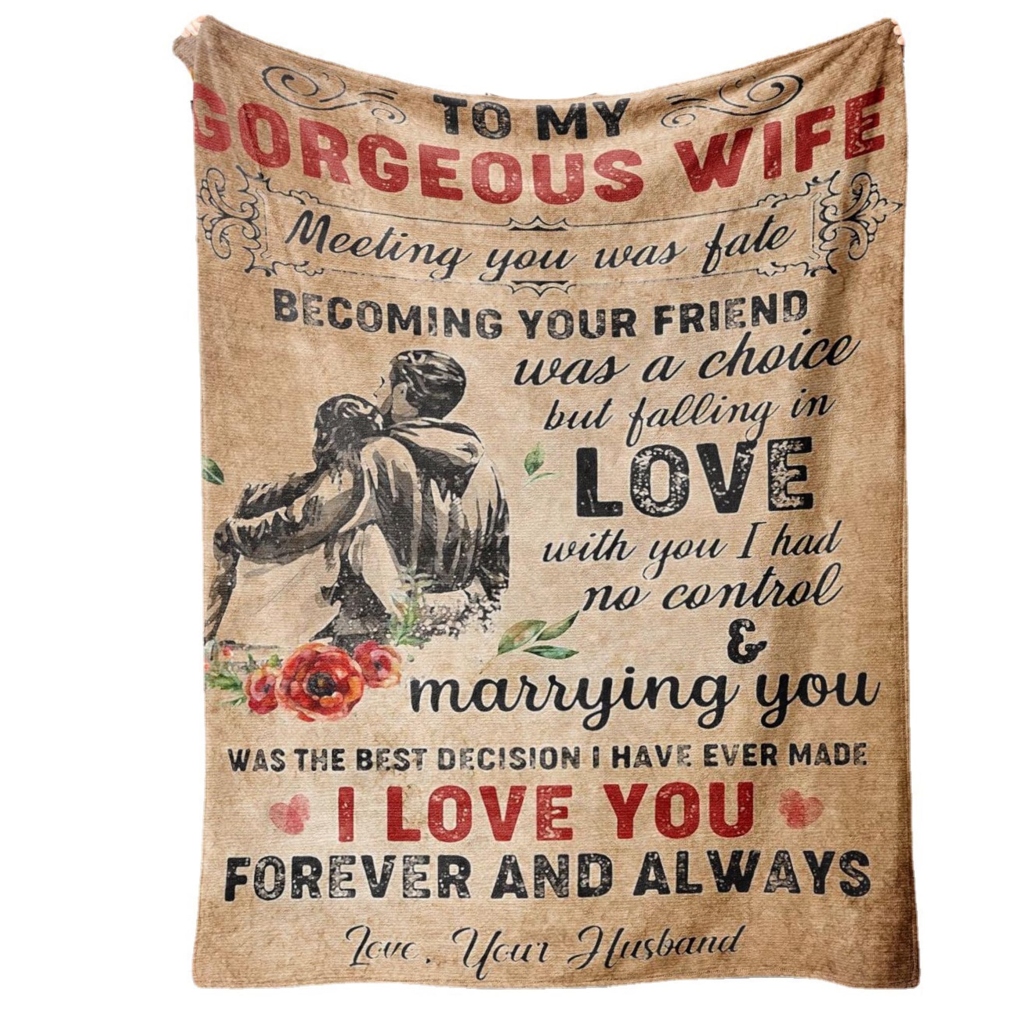 Eboutik To My Georgous Wife - Personalised Blanket Poem Letter Style Gift For Her - I Love You - Warm Flannel Soft Throw For Wedding, Birthday Or Anniversary Or Valentines