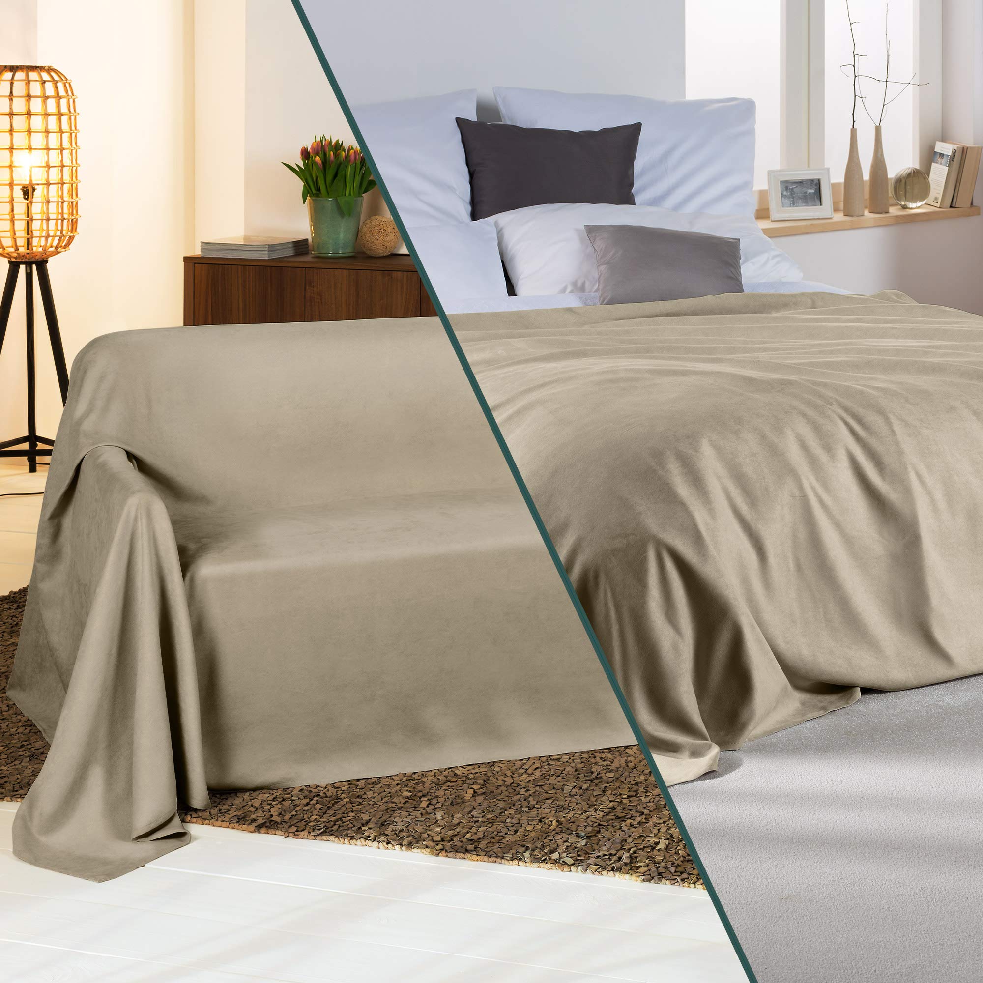 Beautissu Couverture Plaid Similicuir Couvre-lit jeté de canapé | 210x280cm nature ou sofa pour lit double et aspect daim Romantica