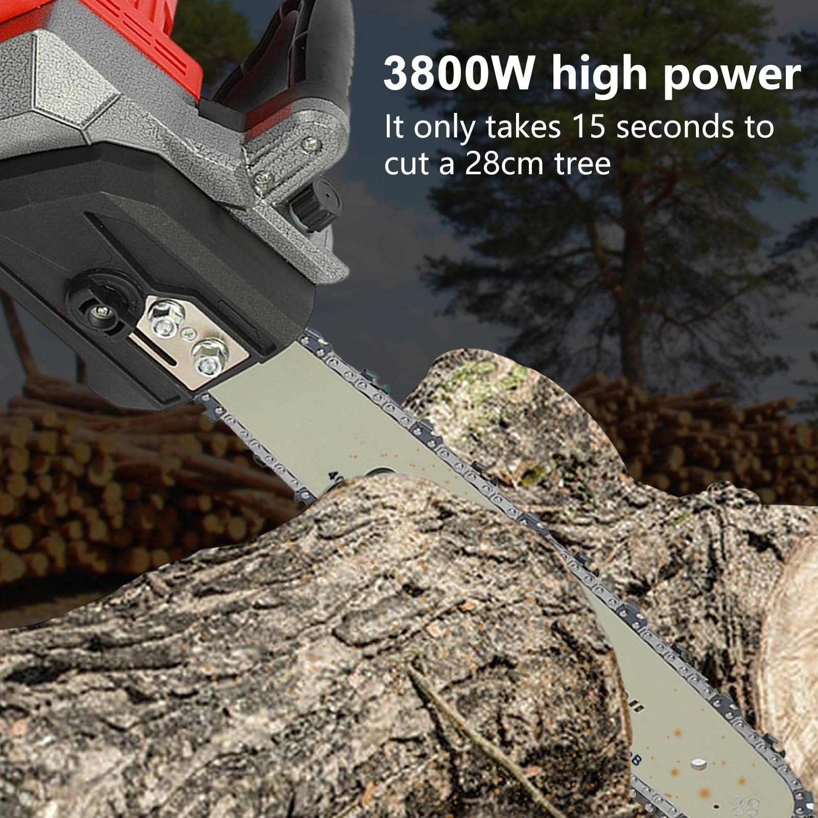 Elektryczna piła łańcuchowa, bezprzewodowa piła łańcuchowa 3800 W z akumulatorem 40 V i ładowarką, lekka piła łańcuchowa 40 cm do cięcia drewna, ręczna piła do drewna do domu, czerwona