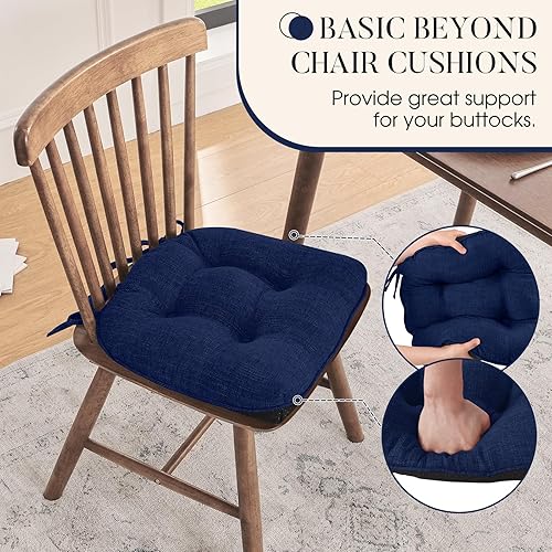 Vista 53 de Basic Beyond Paquete de 4 cojines para sillas de comedor, cojines para sillas de comedor con lazos y respaldo antideslizante, 15.5 x 15.5 pulgadas