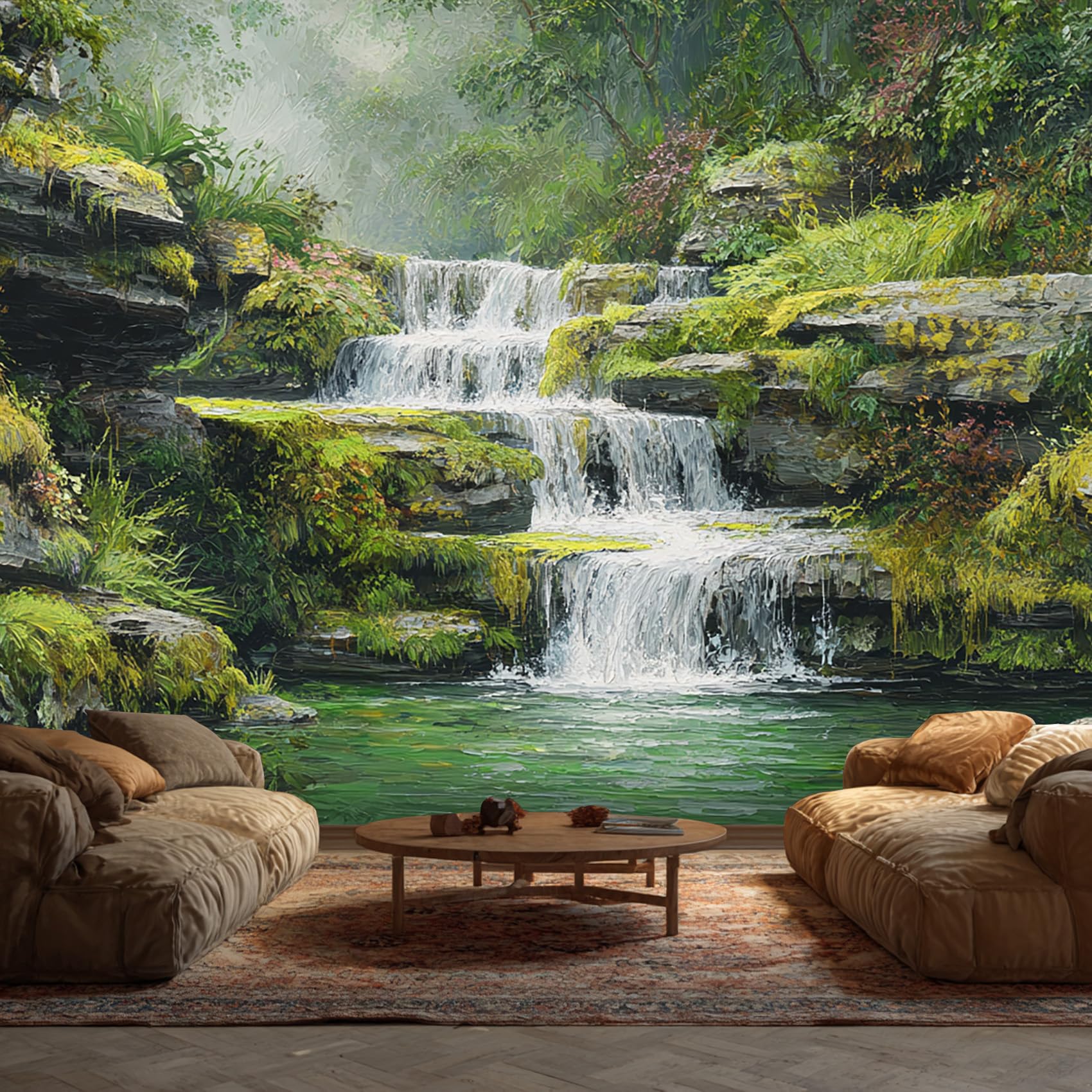 Waterfall Wallpaper, 3D Natural Scenery Wallpaper Murals, Waterfall Room Decor Wall Art for Bedroom Kitchen Living Room 315L x 215W cm