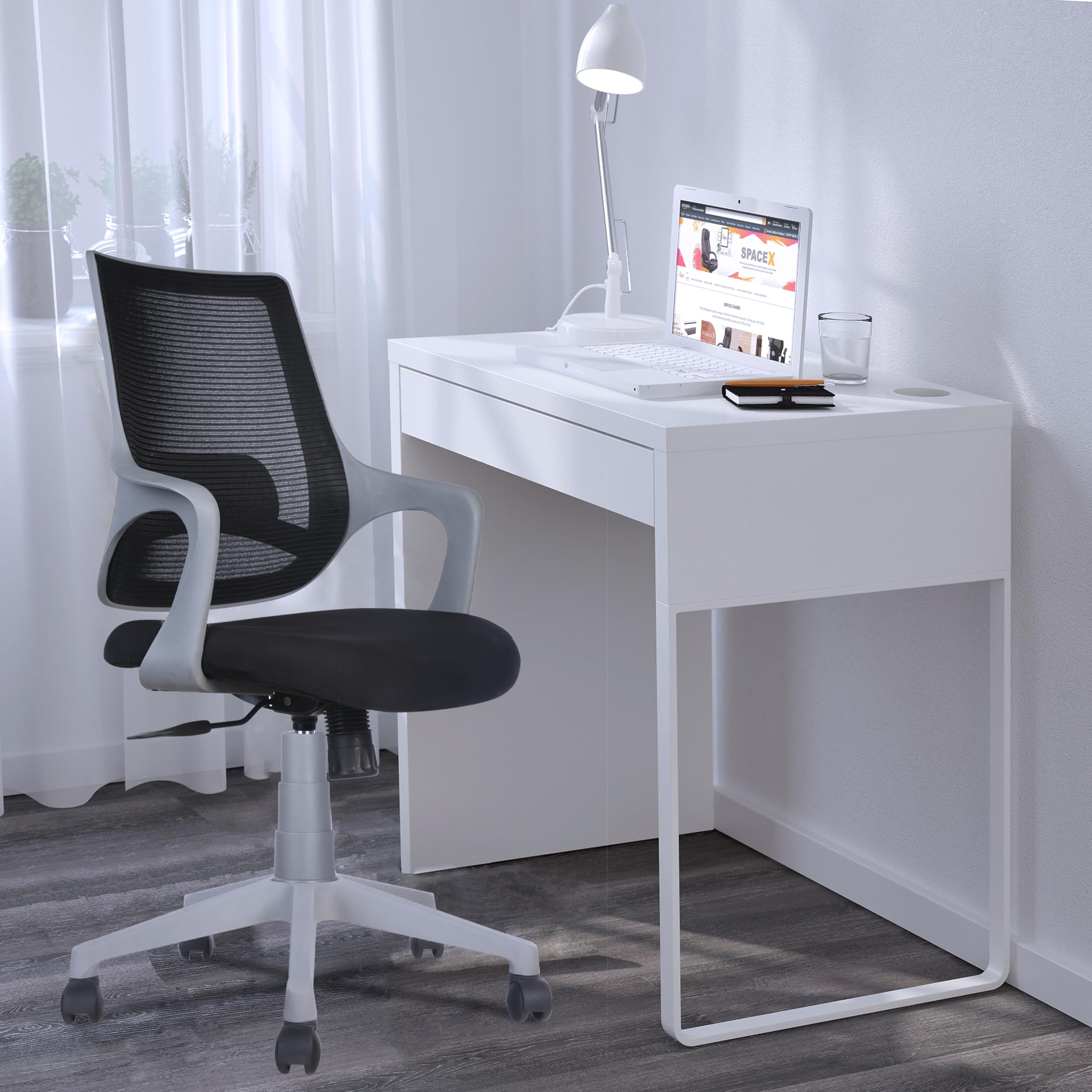ROSE® Mono Mesh Mid-Back Ergonomic Office Visitor Chair | 3 Years Brand Warranty | Study Chair | Computer | Work from Home (Grey & Black)