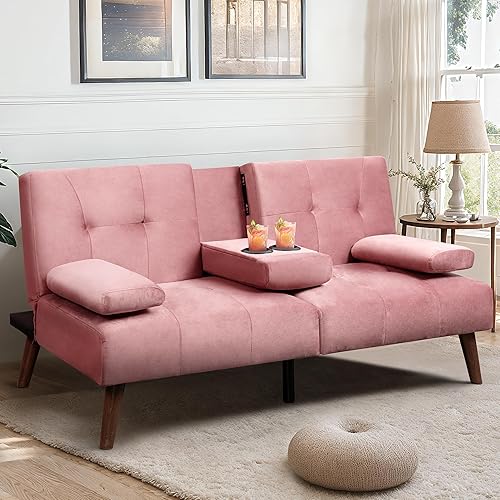 Meilocar Sofá cama de terciopelo, sofá biplaza de 60 pulgadas con reposabrazos extraíbles, cama de invitados ajustable para espacios pequeños,