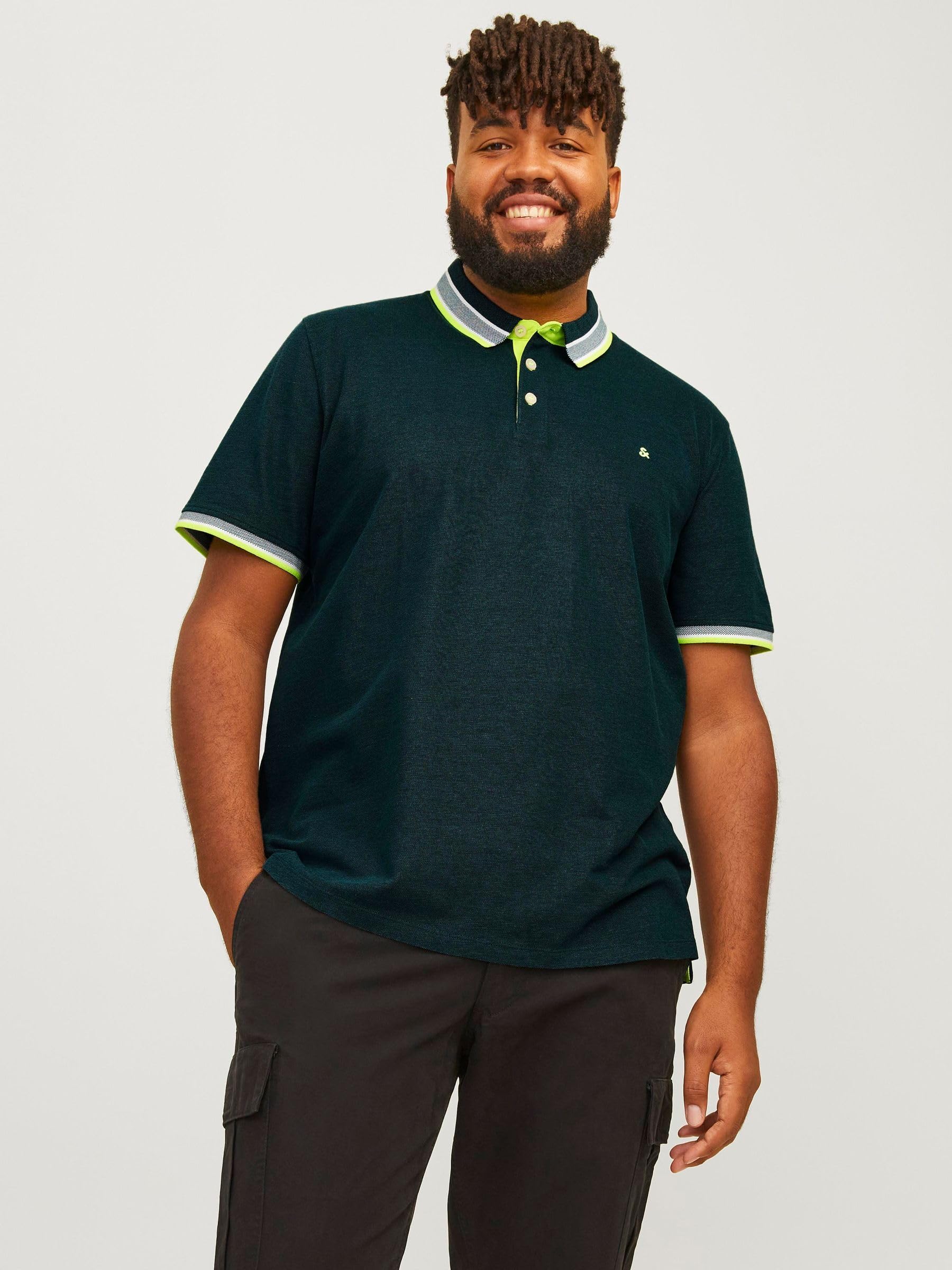 JACK&JONES PLUS JJEPAULOS Polo SS NOOS PLS, Deep Teal/Szczegóły: neonowy, 6XL