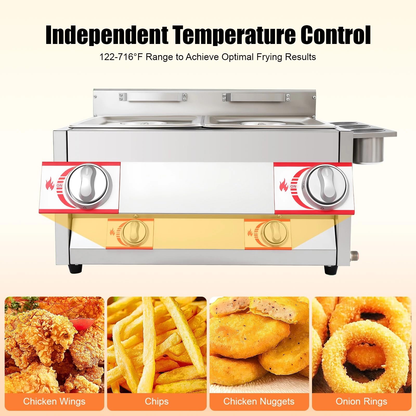 Friteuse à Gaz Commerciale, Double Réservoir 6L, En Acier Inoxydable, Avec 2 Paniers à Friture Et Couvercle, Température Réglable 50-380°C, Pour Restaurants, Bars à Emporter, Cuisine à Domicile