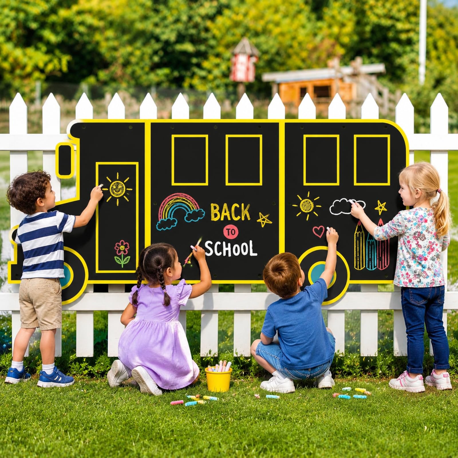 MotiMind 3 Pcs Giant Outdoor Chalkboards for Kids, School Bus Wall Art