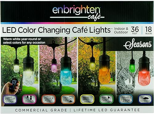 Enshine - Luces LED que cambian de color para interiores y exteriores de 36 pies (18 bombillas)
