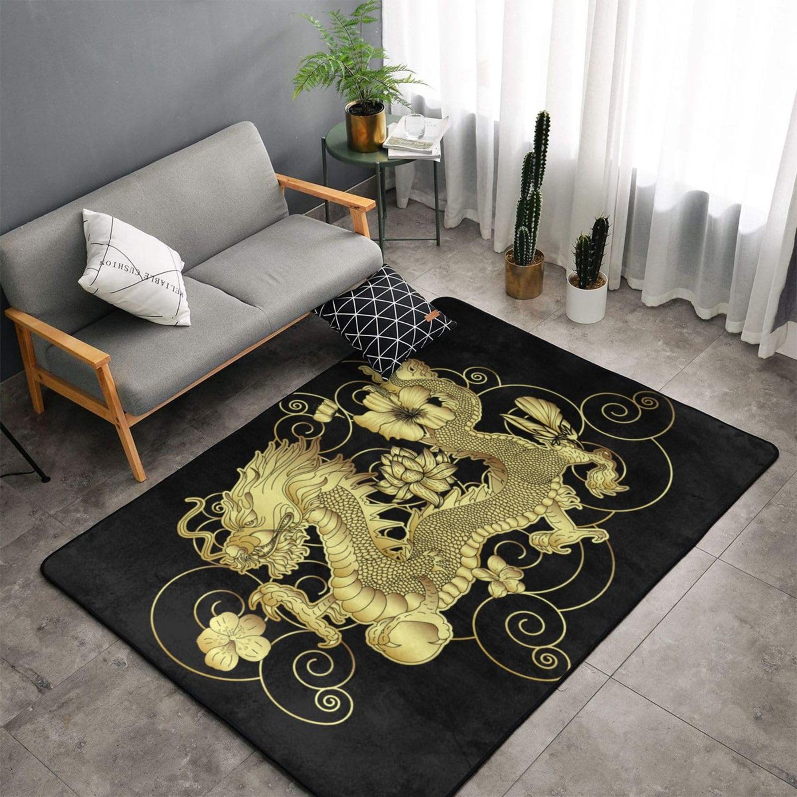 “人中の龍”　スケボー　ポップカルチャー　ドラゴン　カーペット　ラグ　インテリア Amazon | ドラゴン柄 龍 竜 金色 (2) カーペット 長方形 ラグマット
