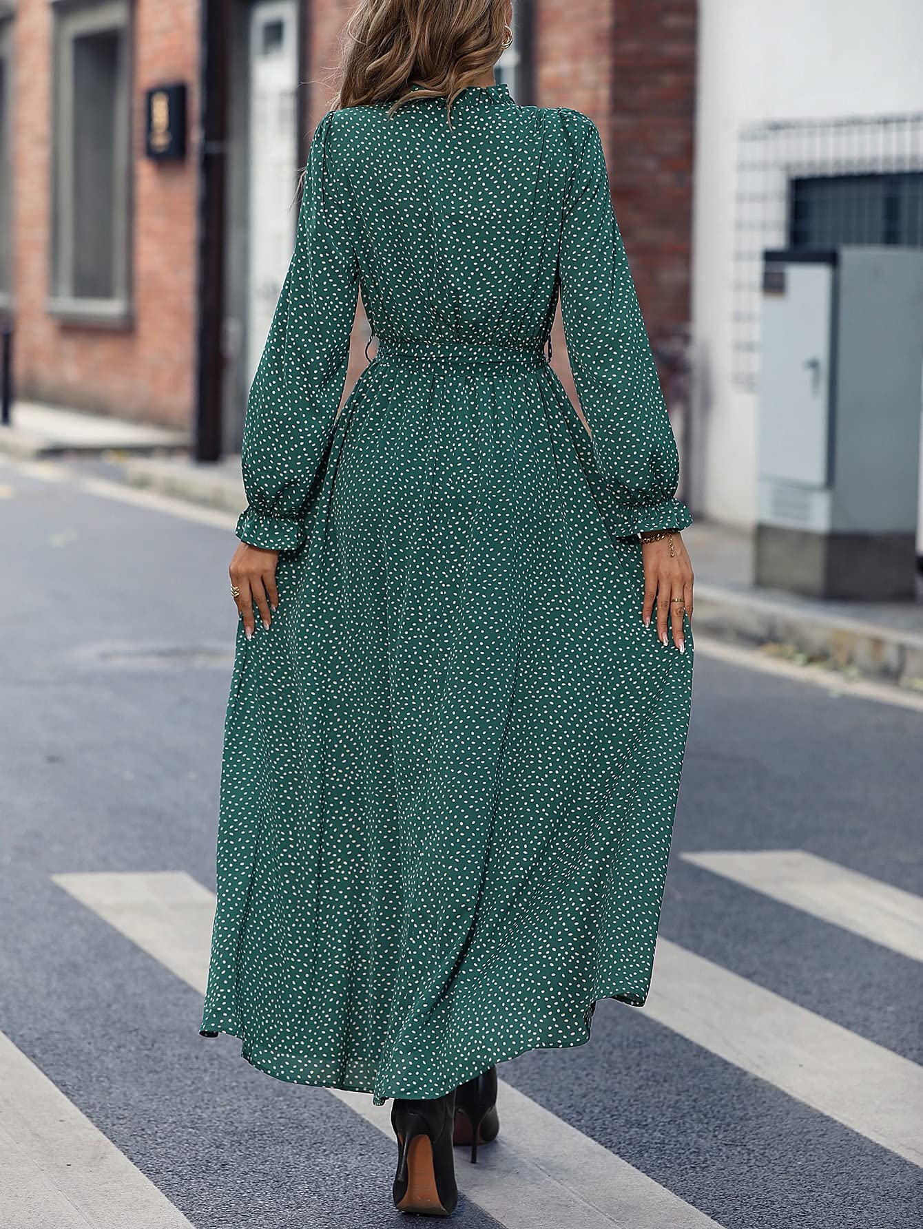 green polka dot tea dress 1950s Green Polka Dot Swing Shirtwaist Midi Dress 3309 main image 1