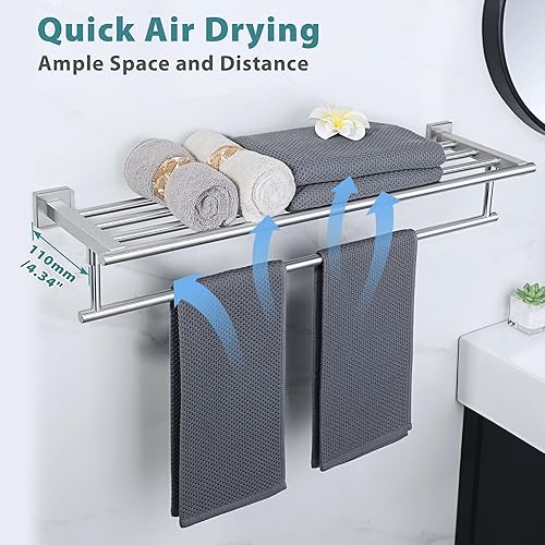 Miniatura 6 de Alise Toalleros de 28 pulgadas para baño, toallero montado en la pared con barras de torre, estante de baño de acero inoxidable SUS 304, toallero de