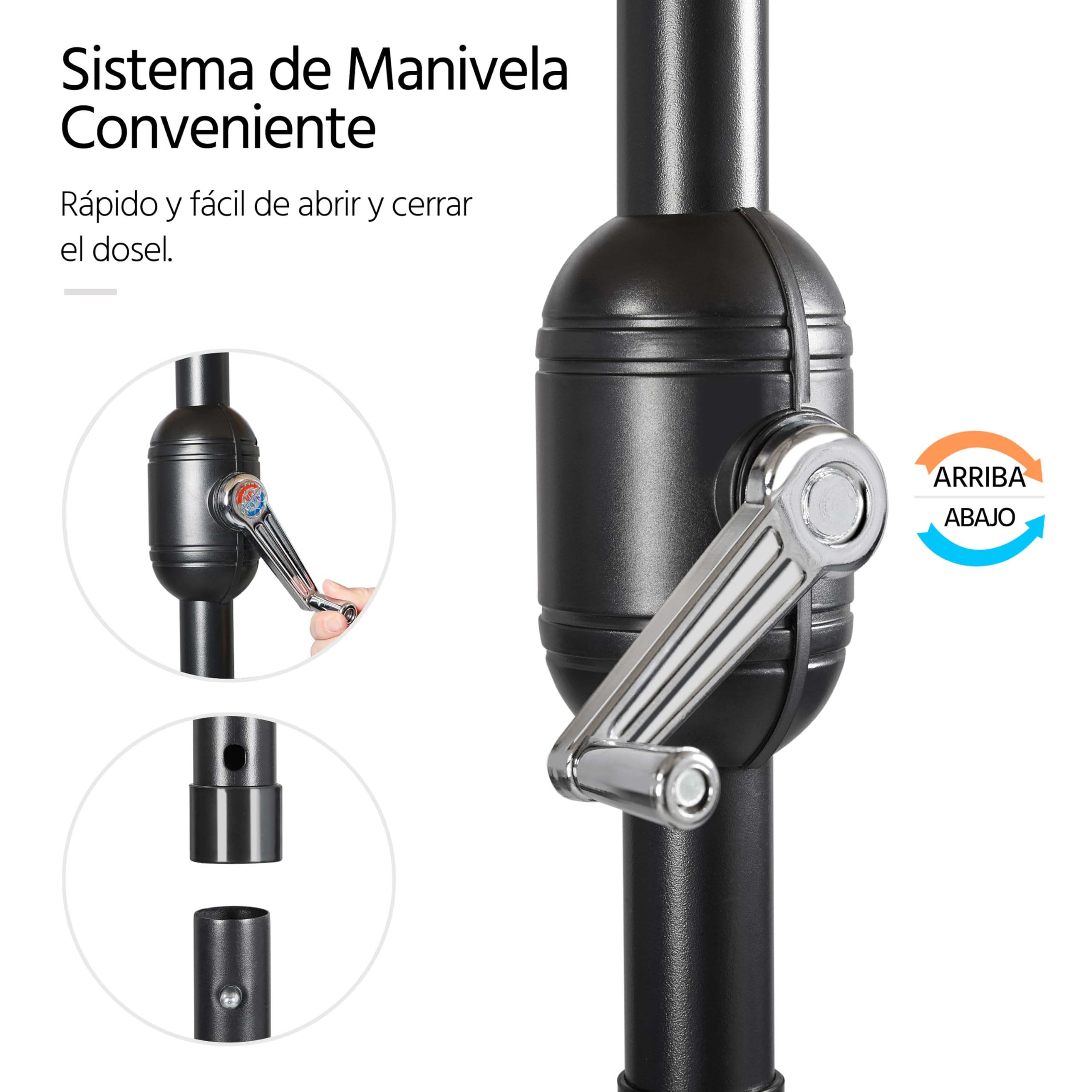 Yaheetech Sombrilla de Jardín Playa 267,5x240 cm con 8 Costillas Función de Inclinación y Manivela
