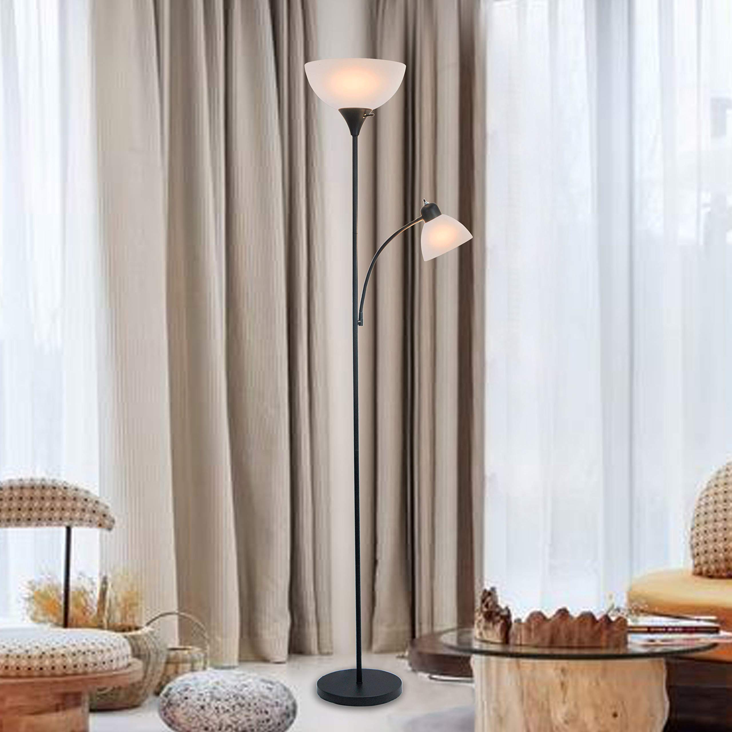 Light Accents Adjustable Black Floor Lamp With Reading Light - Susan Modern Standing Lamp for Living Room/Office 72" Tall - 150-watt Corner Lamp (Black)