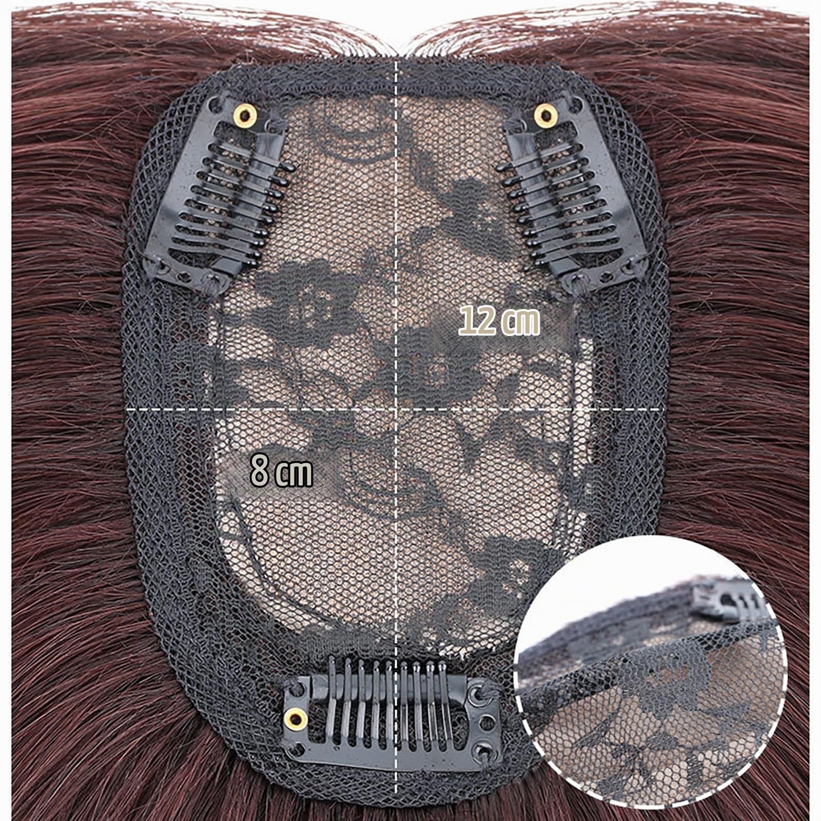 100% Echthaar-Topper for Frauen 50 Cm Lange Haarteile 8x12cm Toupet Mit Spitzennetzbasis Natürliche Braune Haarverlängerungen Clip-in-Top-Wiglets Bei Haarausfall/dünnem Haar/grauem Haar