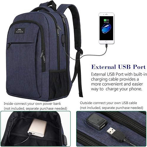 Miniatura 64 de MATEIN - Mochila empresarial para laptop de 15.6 pulgadas, mochila de viaje con puerto de carga USB, resistente al agua, para trabajo, universidad