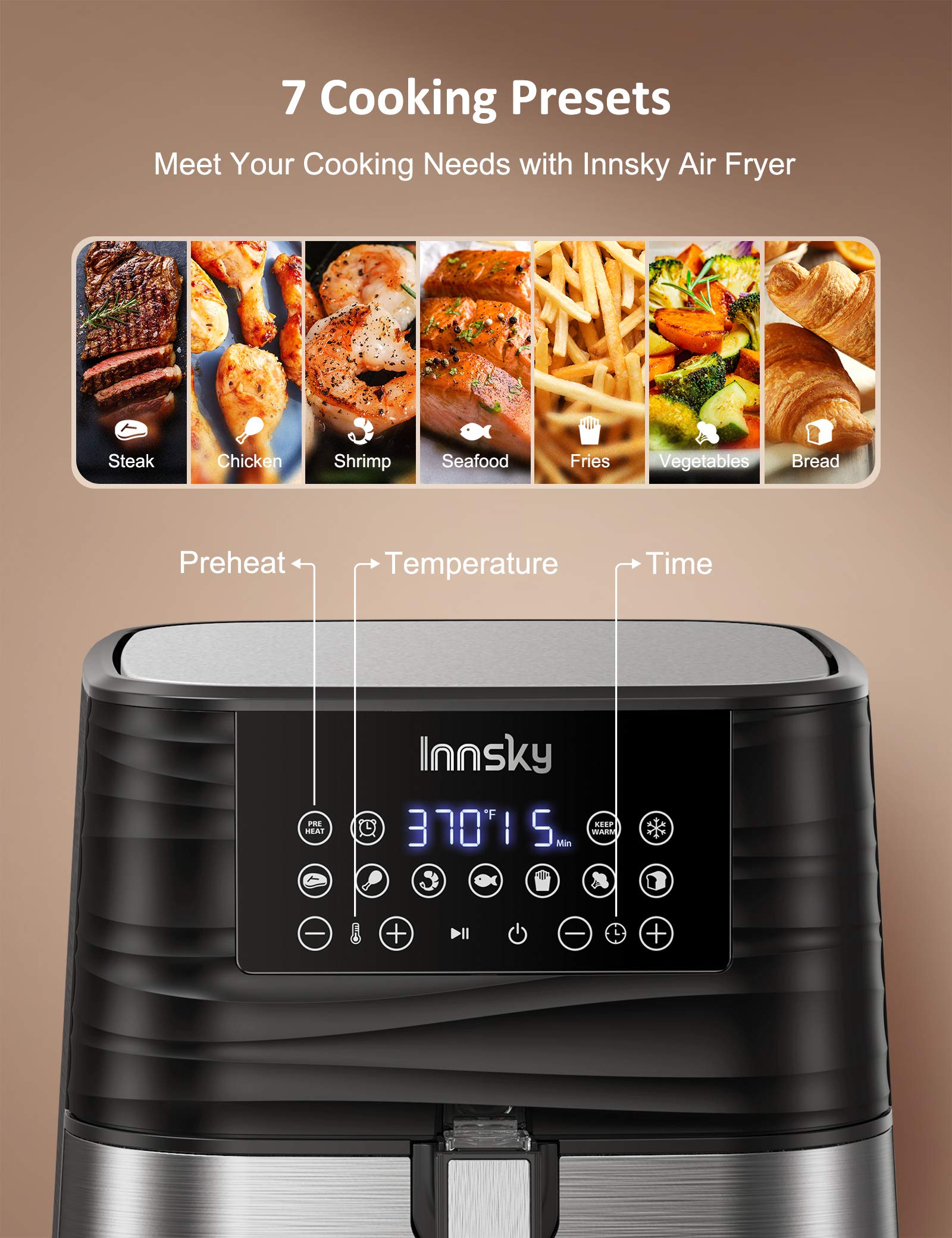 Innsky Air Fryer XL 5.8 QT, 【2021 Upgraded】 11 in 1 Oilless Air Fryers