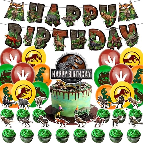 Decoraciones de cumpleaños con temática de dinosaurio, suministros de fiesta de cumpleaños con temática de dinosaurio, pancarta de cumpleaños,