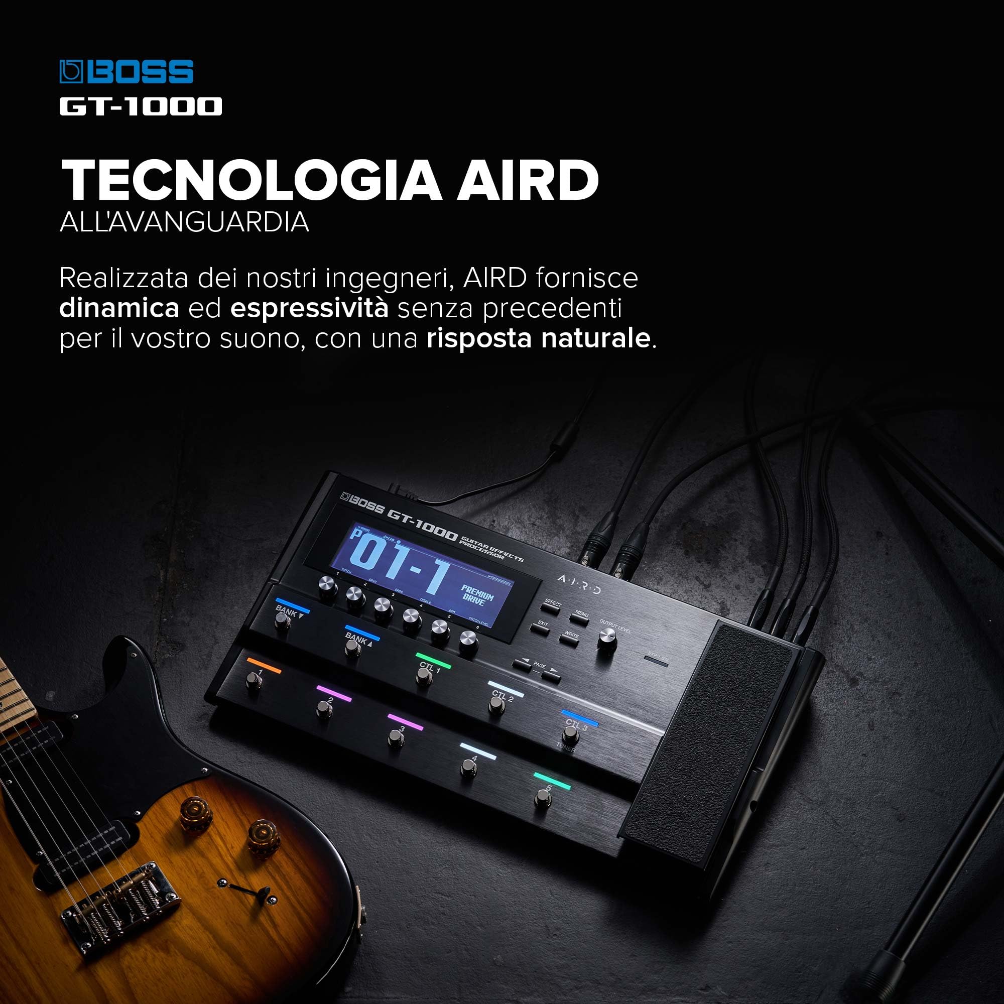 BOSS GT-1000 | Processore di effetti per chitarra leader del settore | Qualità sonora insuperabile | Ampli per chitarra altamente espressivi, realizzati con la tecnologia AIRD | Effetti BOSS integrati