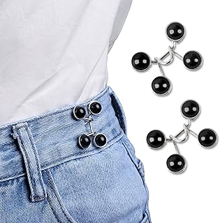 Jean Waist Tightener 2-Pack Button - No Sewing Required Adjustable Pant Button Pins Button for Jeans Too Big, Waistband Tightener Pants Clips for Waist - Black
