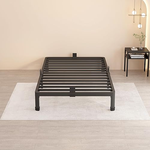 Miniatura 52 de MAF Marco de cama de plataforma de metal de tamaño matrimonial de 14 pulgadas con patas de esquina redondas, soporte de listones de acero resistente