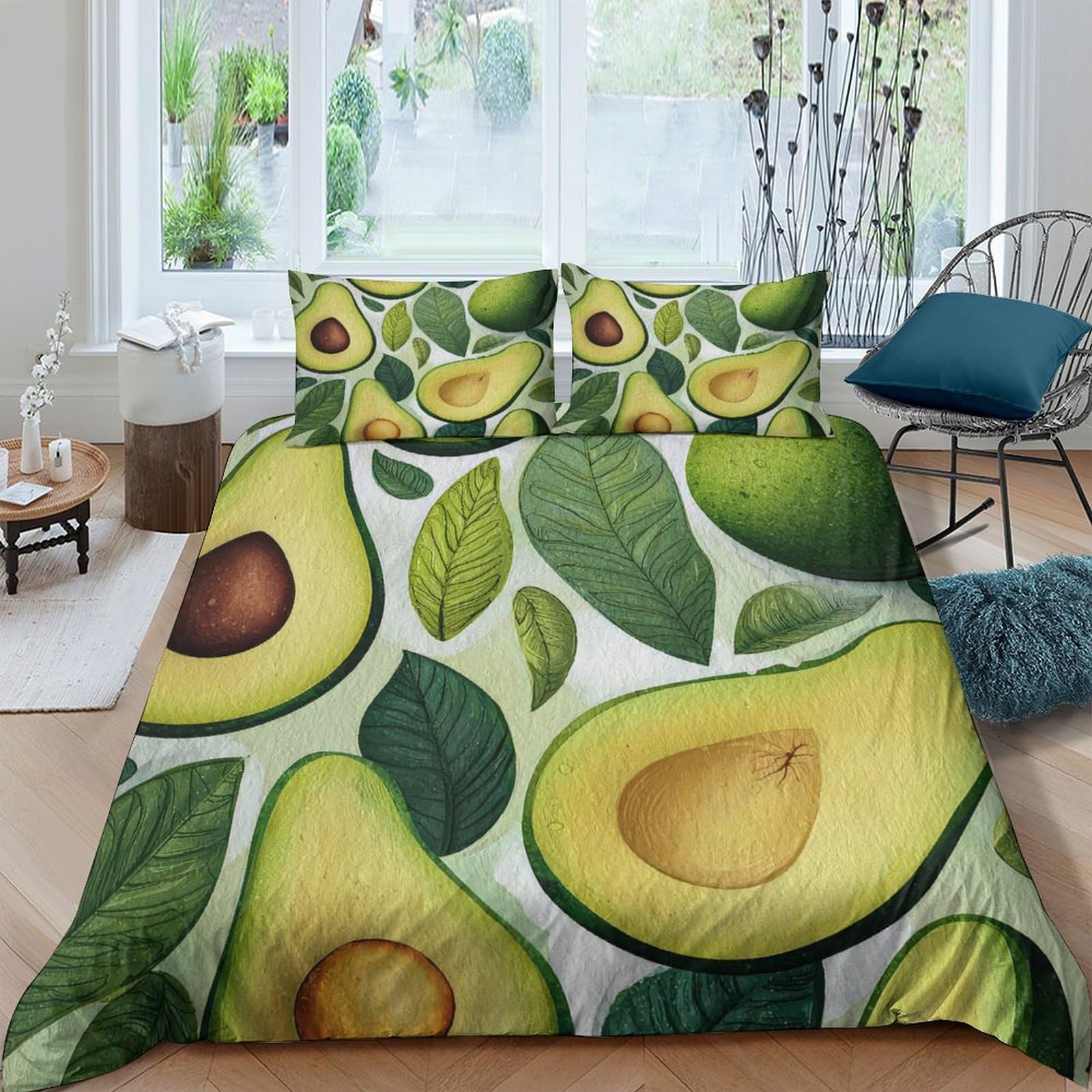 Ctjqhvkz Style-3 3D Printed Avocado Green Leaves Fitted Sheet Microfiber Soft Machine Washable Mattress Cover For Bedroom Decor Single（135X200cm）