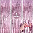 FI - FLICK IN Pink Foil Curtain for Party Decorations, Curtain Backdrop for Birthday Decoration, Anniversary, Bachelorette Party Celebration Theme (Pack of 3) gallery image