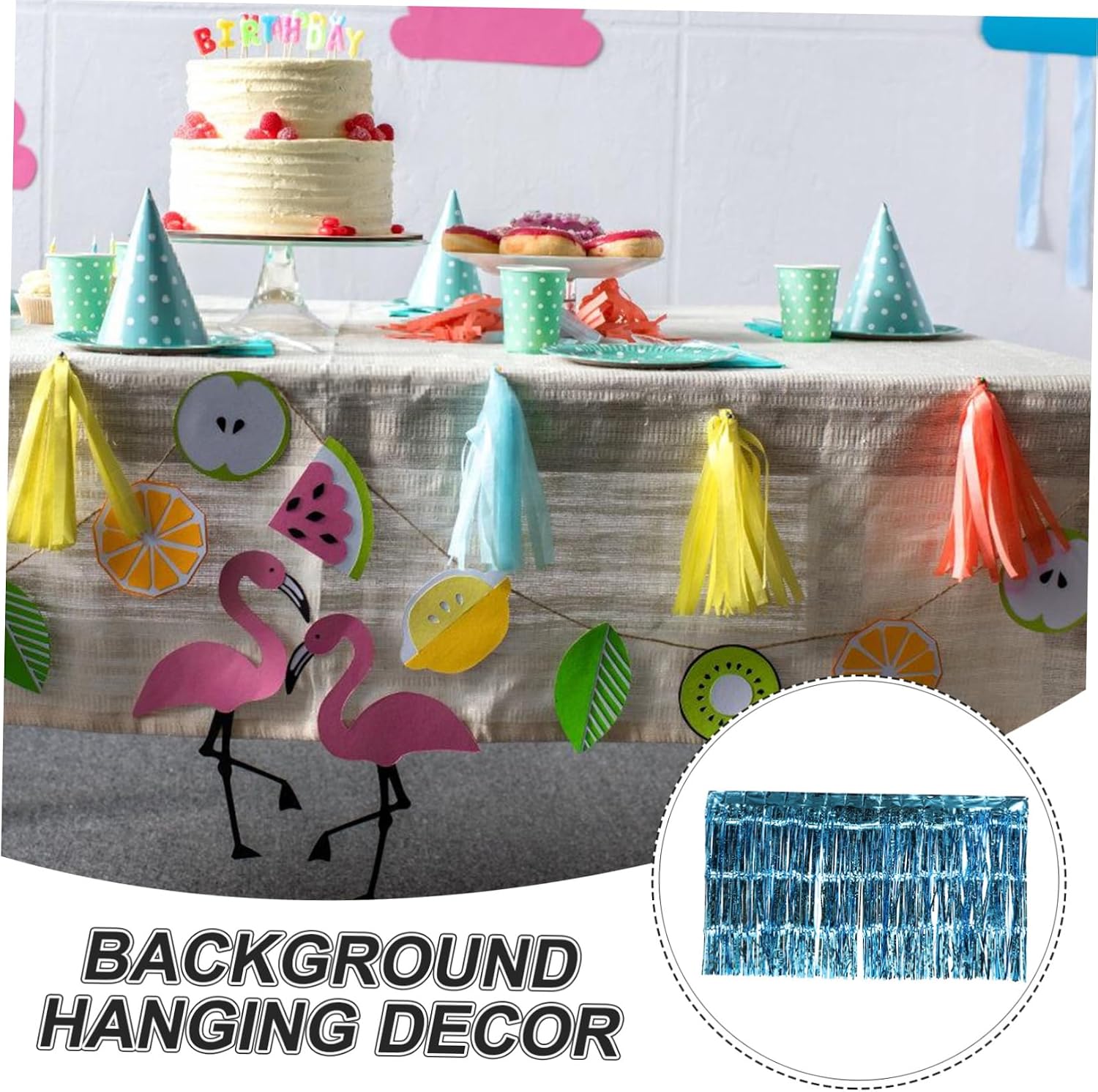Alipis 4pcs Fringe Tinsel Table Skirts Shiny Backdrop for Birthday Wedding and Easy to Use Lightweight Streamer Curtains