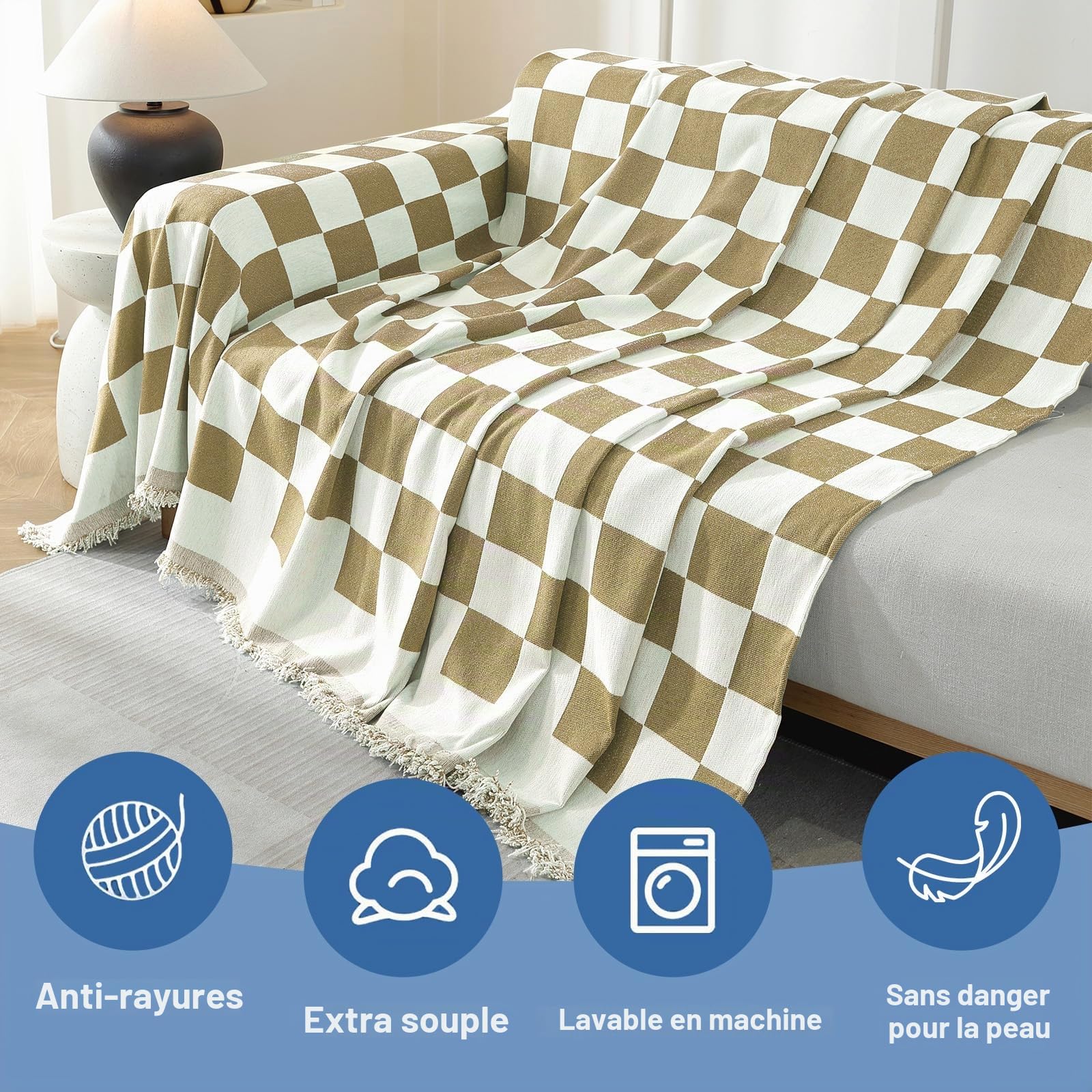 Ystyle Couvre Canapé, 180x340 CM, Jeté De Canapé Grande Taille, Kaki