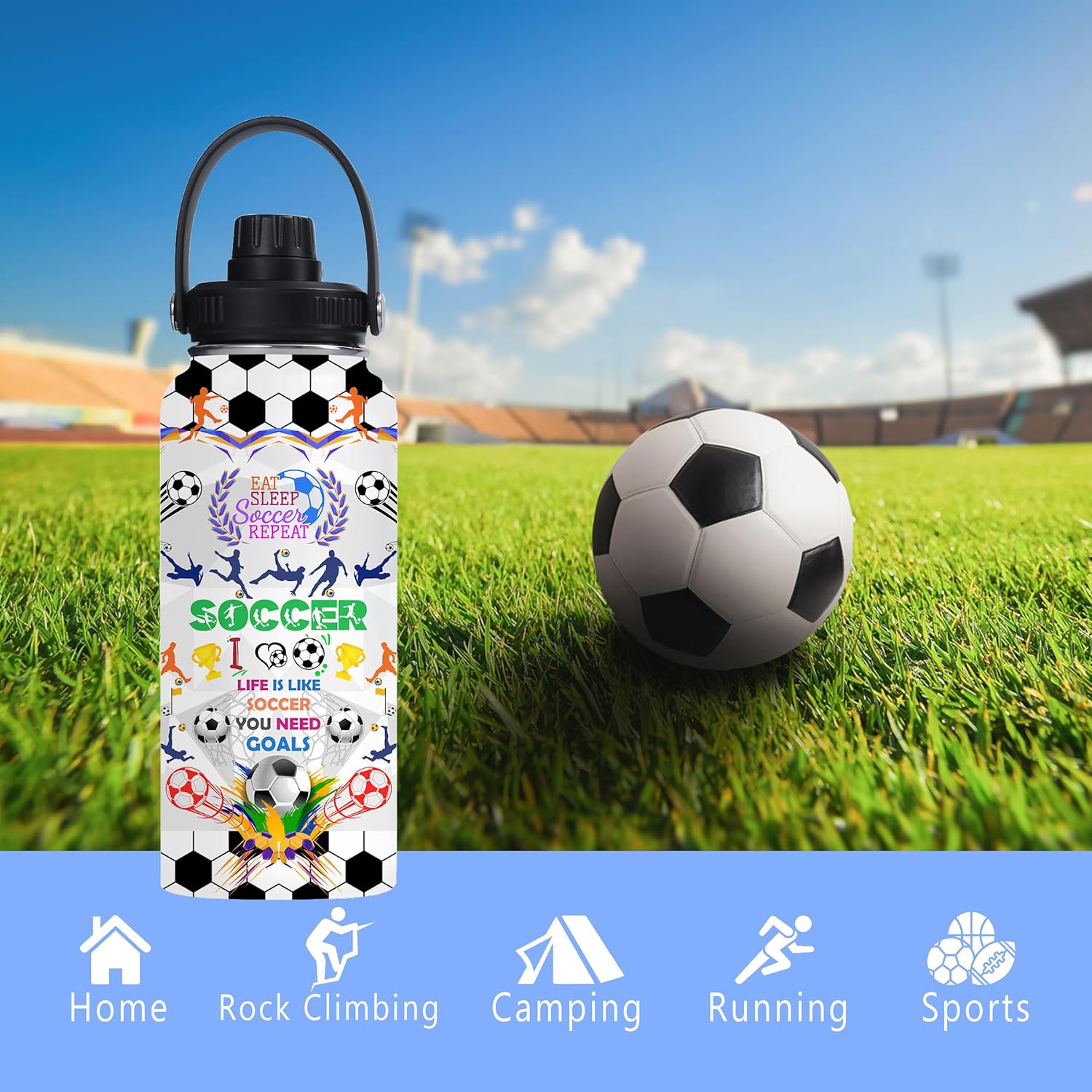 Soccer Water Bottle 32oz Stainless Steel Tumbler Insulated Bottles For Men Women Soccer Gifts For Football Lover Player Fan Coach - Image 6