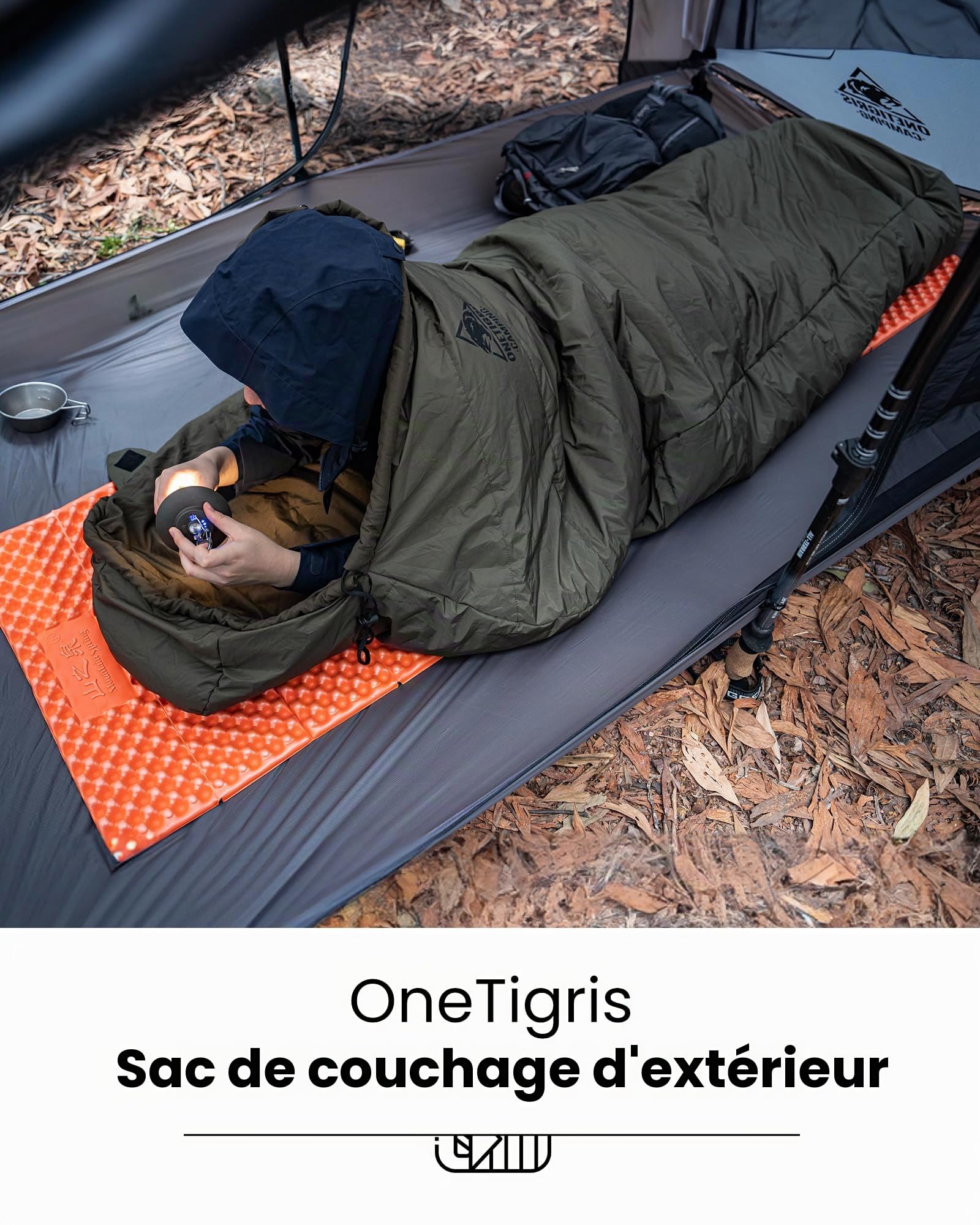 OneTigris Sac de couchage d'extérieur - Petit format une fois replié - 3 saisons - 8 °C à 15 °C - Ultra léger et compact - Pour camping, voyage, randonnée - Vert