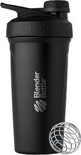 BlenderBottle Strada Garrafa de água de aço inoxidável isolada com tampa giratória e batedor de arame, 680 g, preta