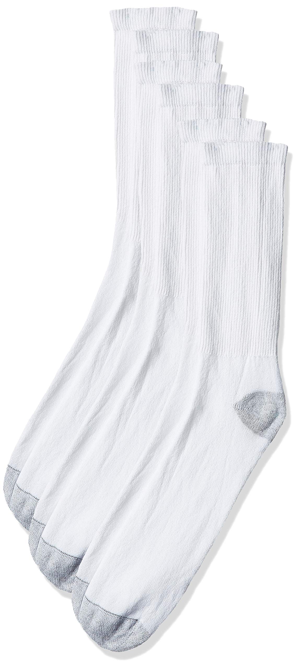 Hanes Girls White/Grey Foot Bottom ' Double Tough Crew Socks 6-Pair Pack, Available In Big & Tall Casual, X-Large (Pack Of 6)