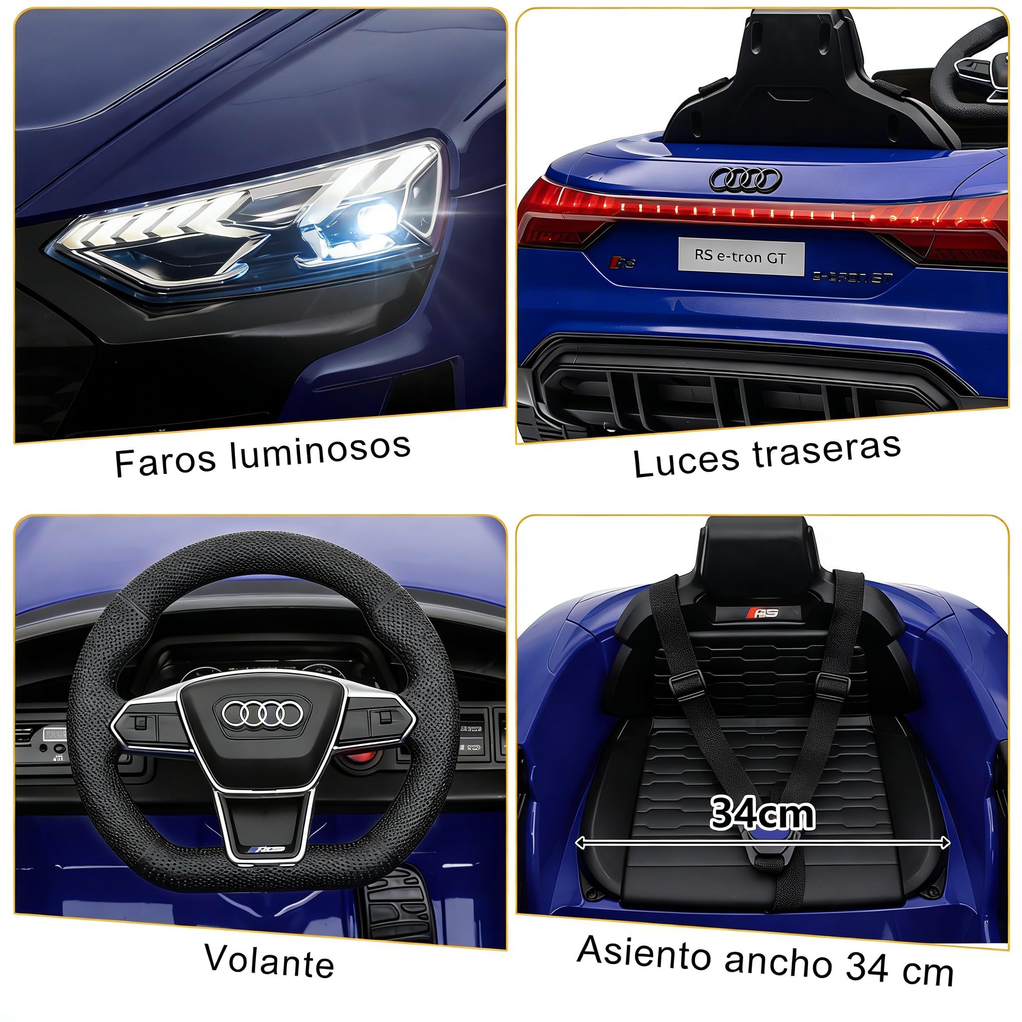 LALAHO Coche Eléctrico para Niños Audi RS E-Tron 12V con Doble Motor, 3-5 km/h Auto Eléctrico para Niños de 3 a 5 Años, MP3, Mando a Distancia (Azul) — view 3