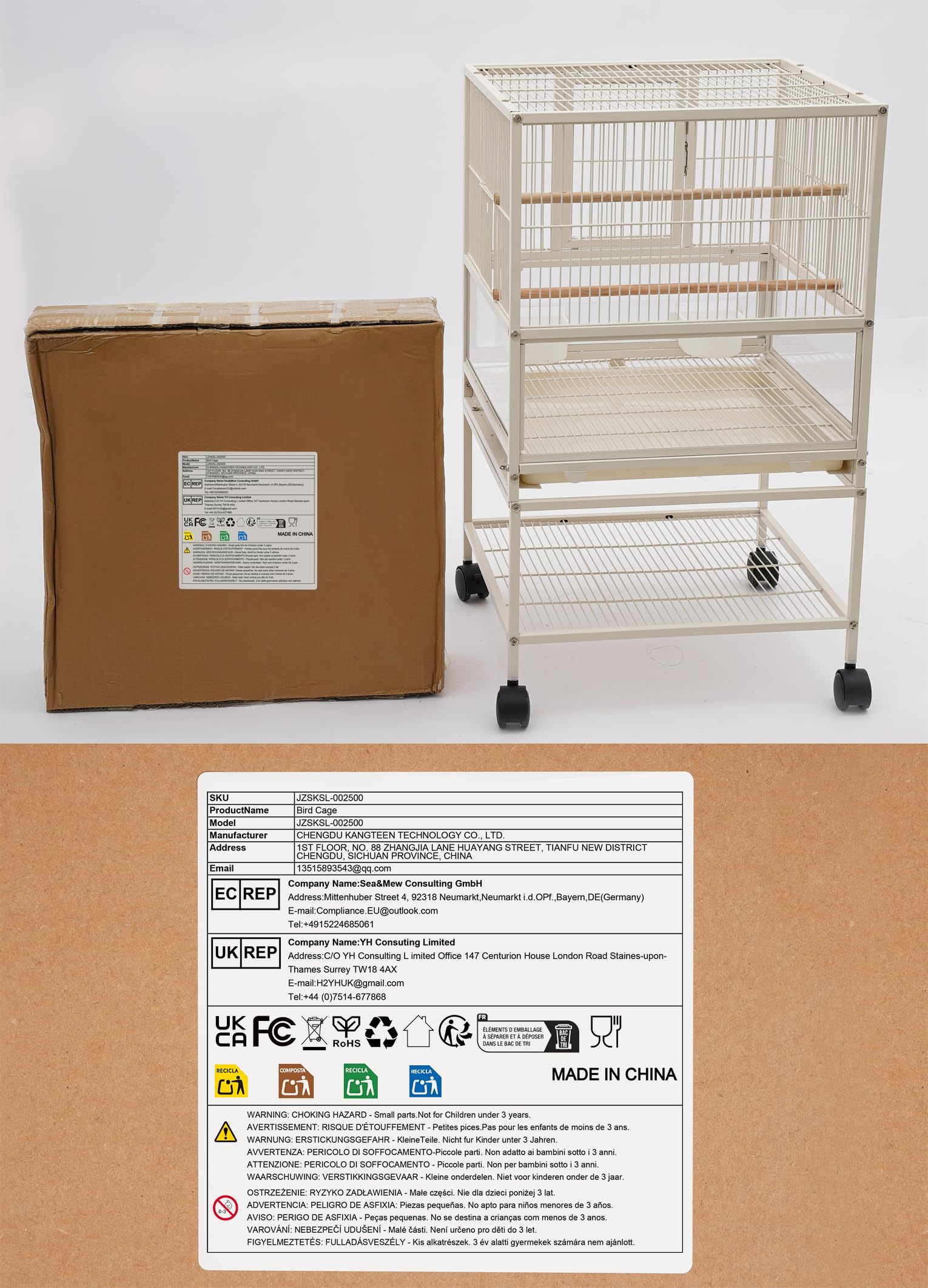 Vogelkäfig groß,48.5×46×83cm mit Zwei Fütterungstöpfen