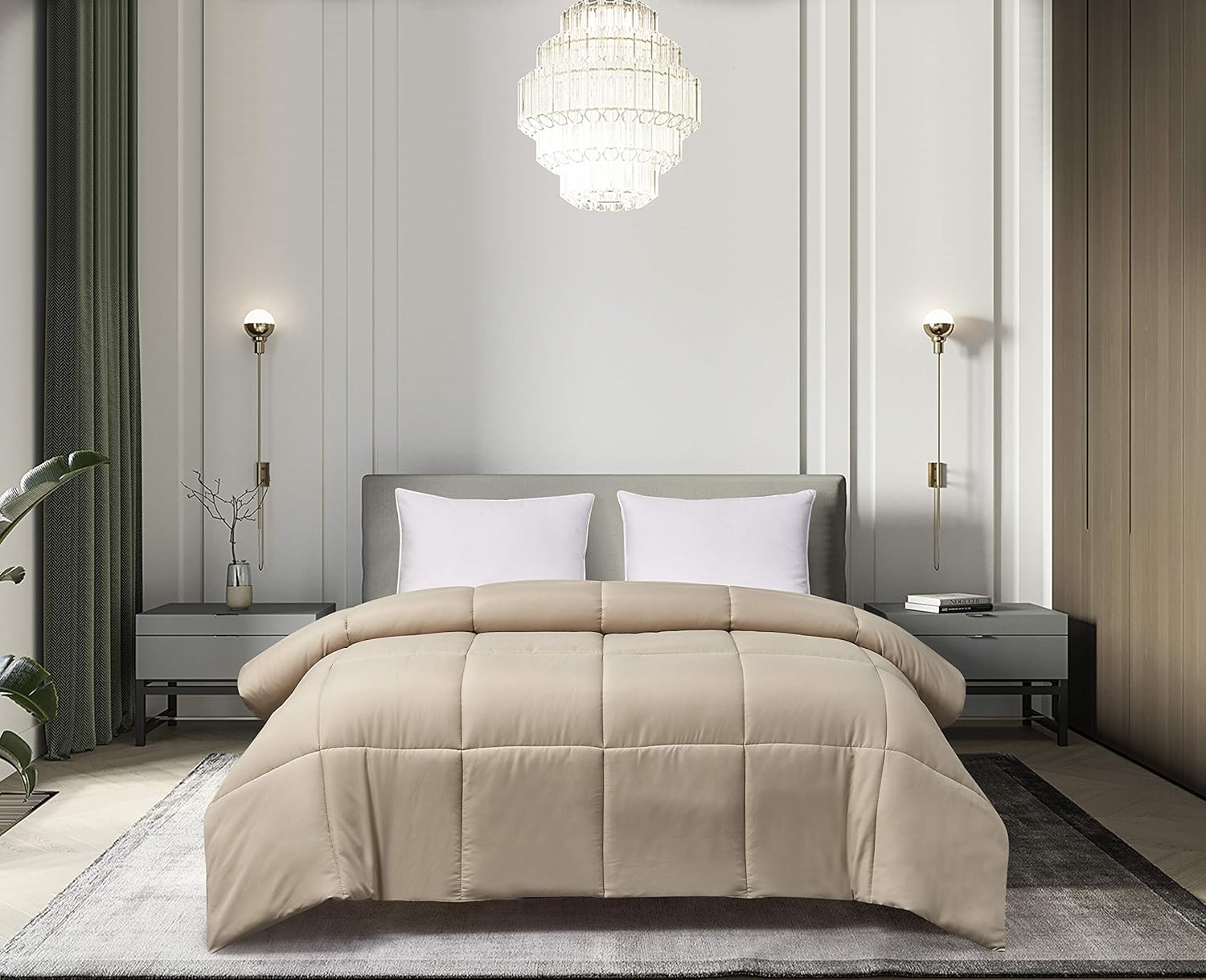 Blue Ridge Home Fashions Comforter Breathable Microfiber Duvet Insert, Summer Cooling Winter Warm Reversible Down Alternative Quilt Comforter for All Season, Full/Queen, Khaki Full/Queen Khaki