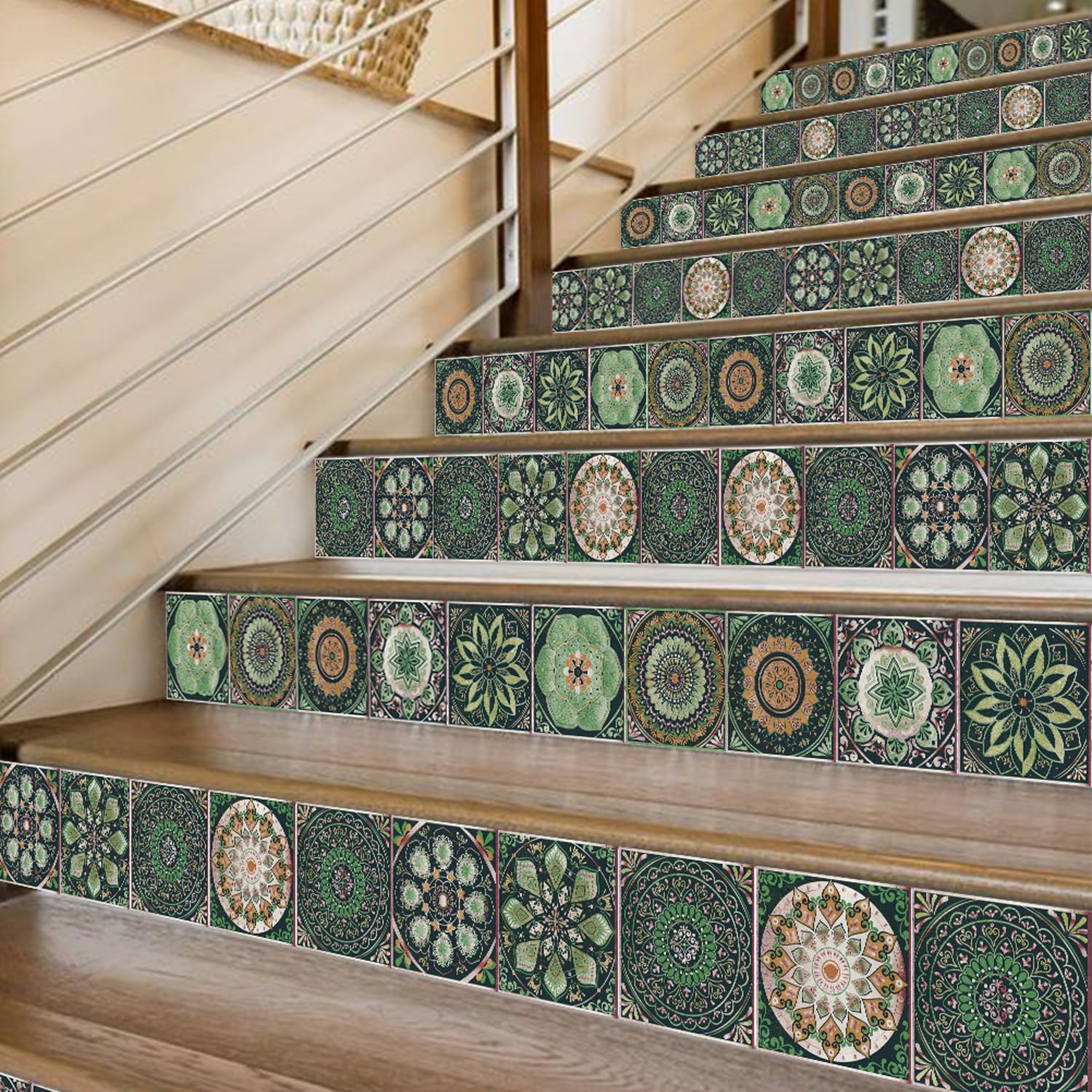 24PCS Tile Stickers Mandala Style Wall Decal Sticker Adhesive Tile Art DIY Kitchen Bathroom Backsplash Floor Home Decor PVC Waterproof Oil Proof - Image 9