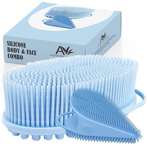 Avilana Exfoliante corporal de silicona fácil de limpiar hace espuma de larga duración y más higiénico que la esponja tradicional cuerpo y cara azul