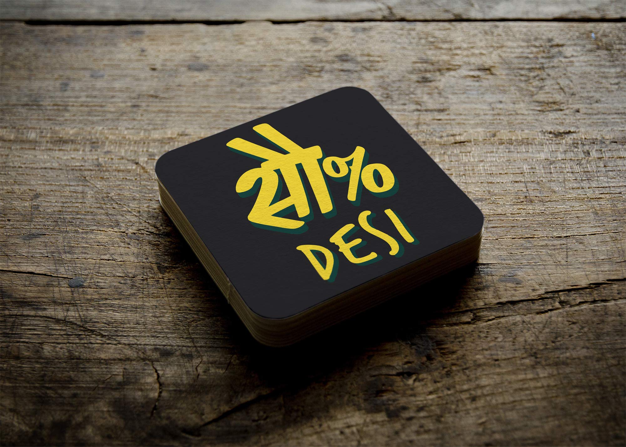 Presta Gifts Tea Coaster Set Funny Desi Slogans Printed, MDF Wood Material Coasters for Home and Kitchen, Office Table, Dining Table, Home Decor (3.5x3.5 inches, Set of 4) 4
