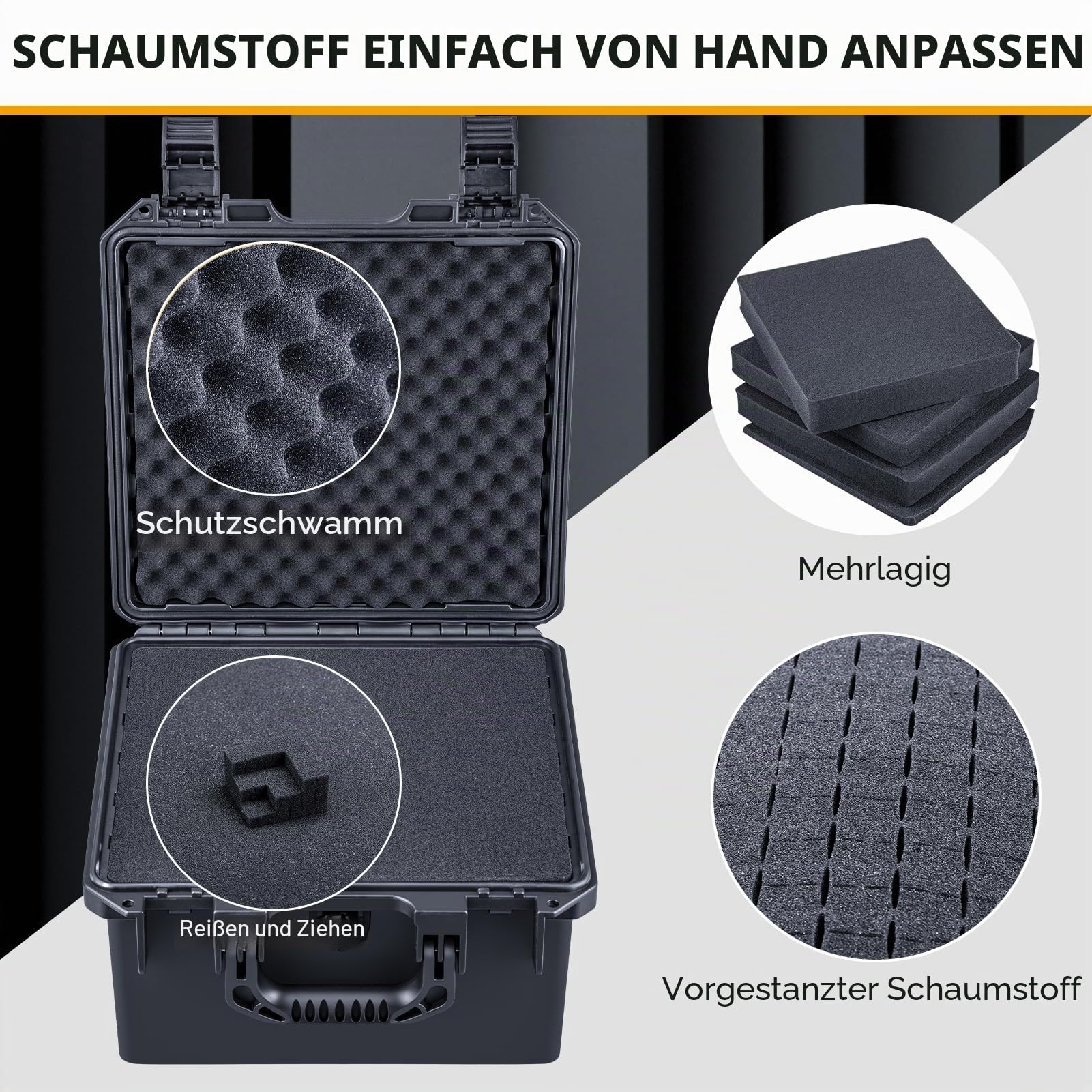 Lykus HC-2831 Wasserdicht Koffer mit anpassbar Rasterschaumstoff, Innengröße 28x26,1x17,3 cm, Geeignet für Elektronik und mehr
