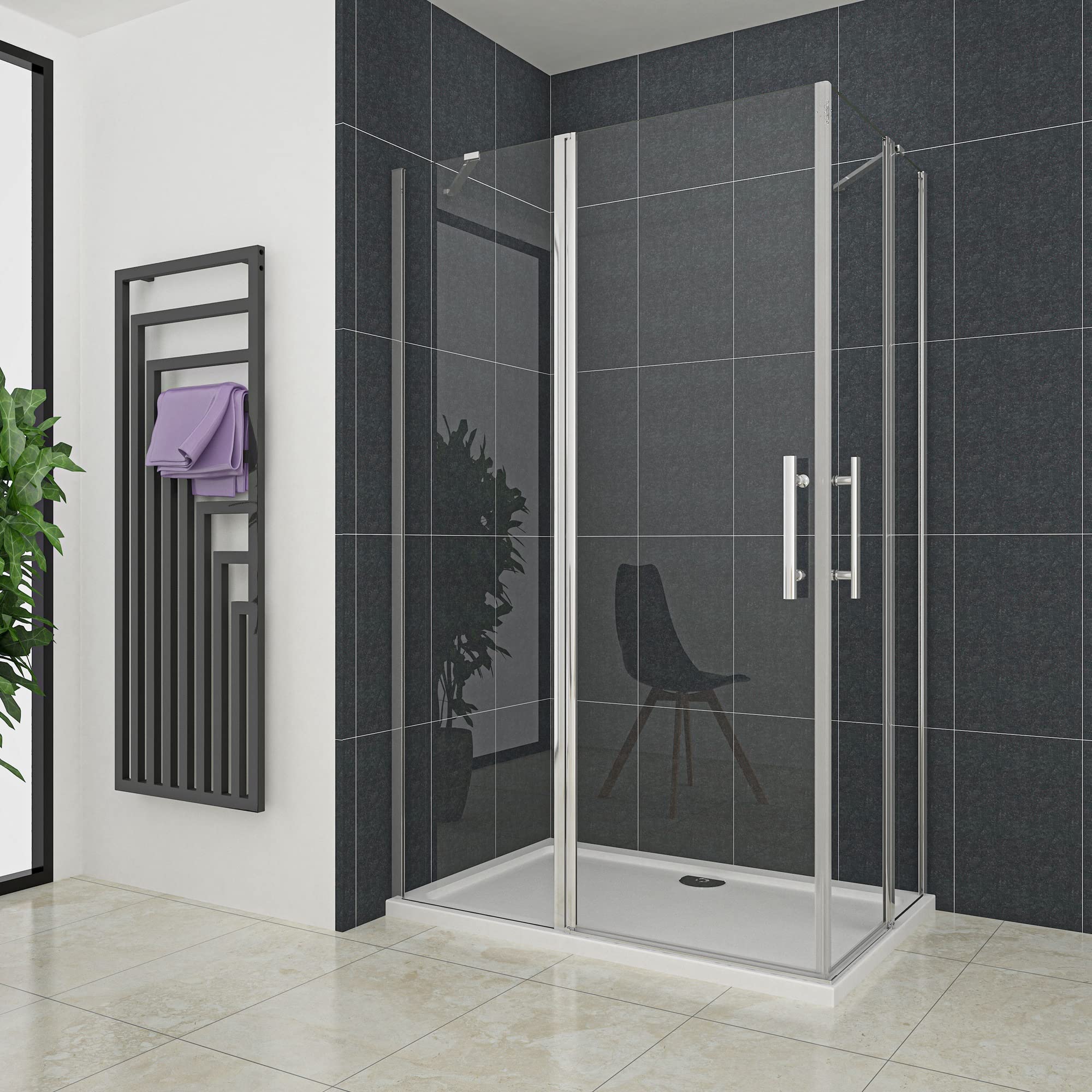 Box Doccia Angolare Due 90x80x195 cm Vetro 6mm 2 Barre Stabilizzatrici