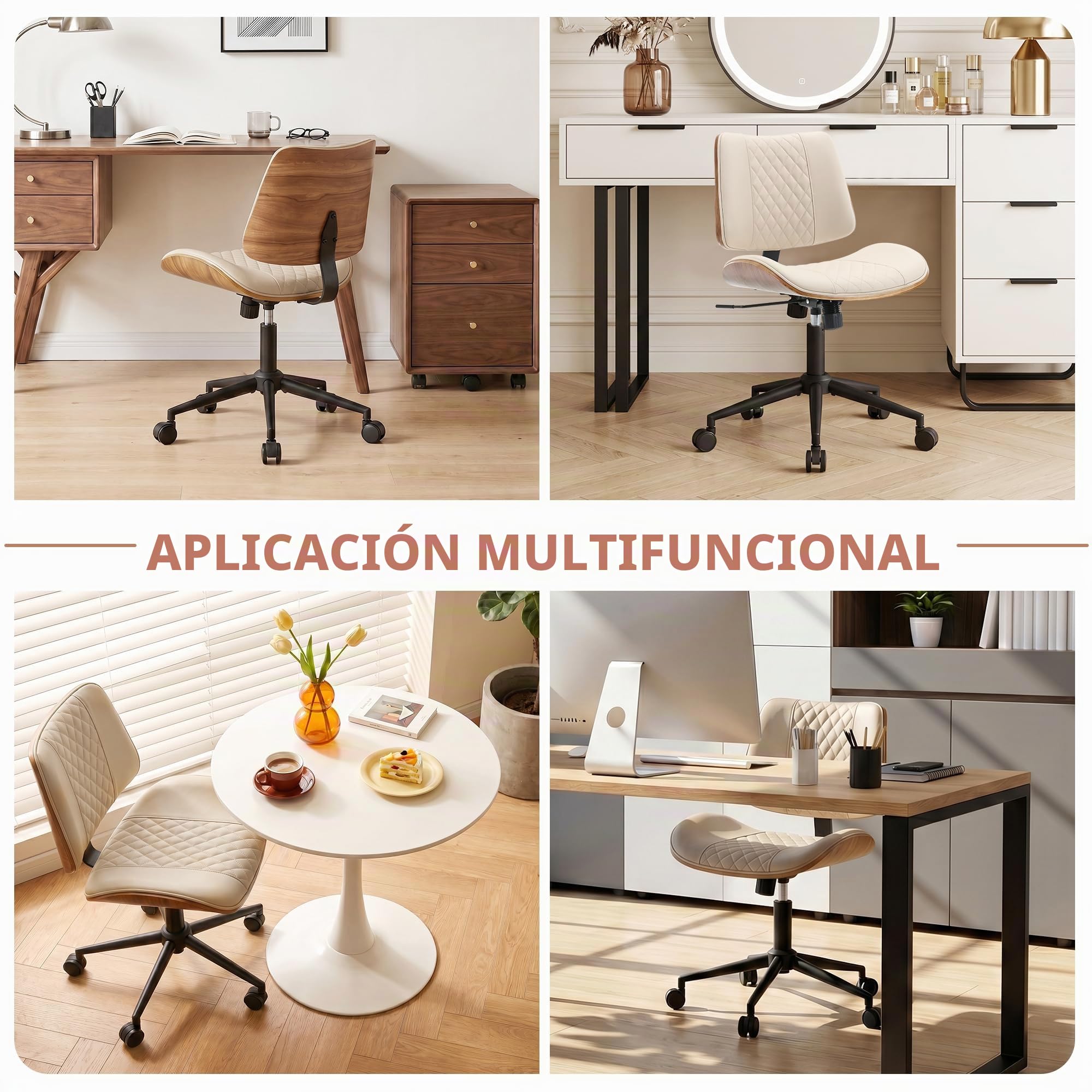 Silla Oficina Piel Sintética con Ruedas,Silla Escritorio Moderna De Medios De Siglo, Ajustable En Altura Y ángulo, Ruedas 360° para Estudio U Oficina, Office Chair,hasta 136 Kg