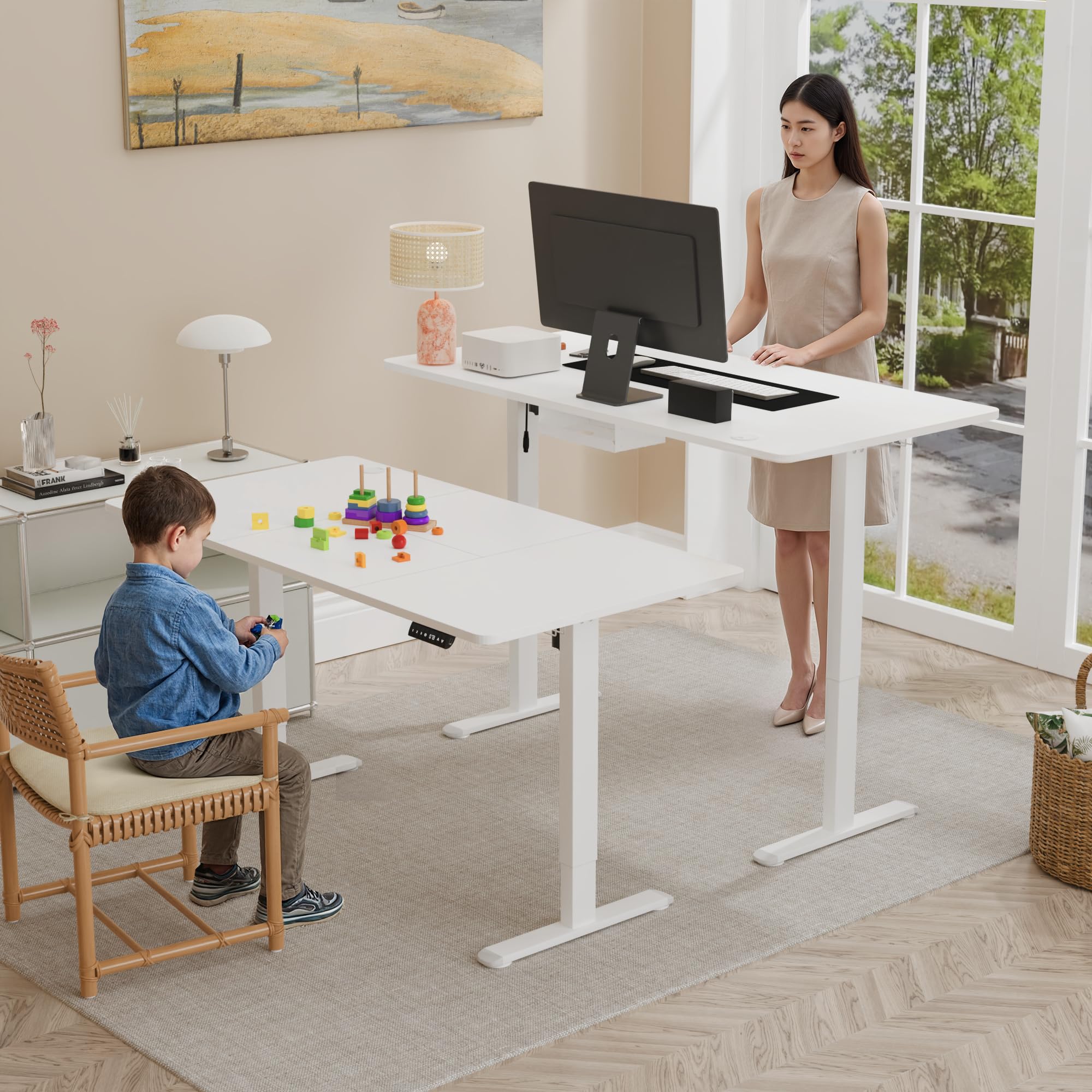 Amazon | Tlife 電動式 昇降デスク 昇降式デスク 幅140*奥行70cm
