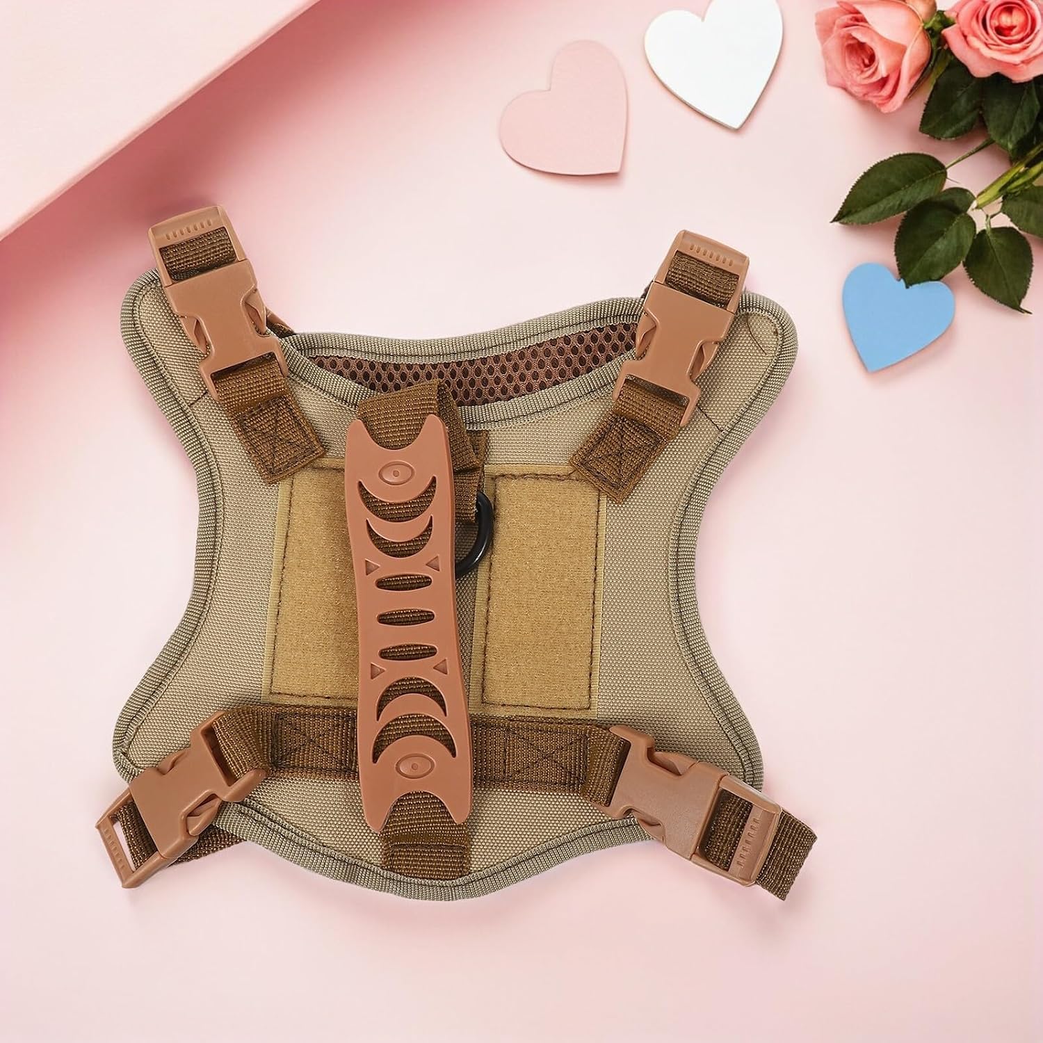 Yardwe Tactical Cat Harness Vest Escape-Proof Adjustable Pet Walking Harness Khaki with 2 Embroidered Patches Small Cat Vest for Outdoor Use