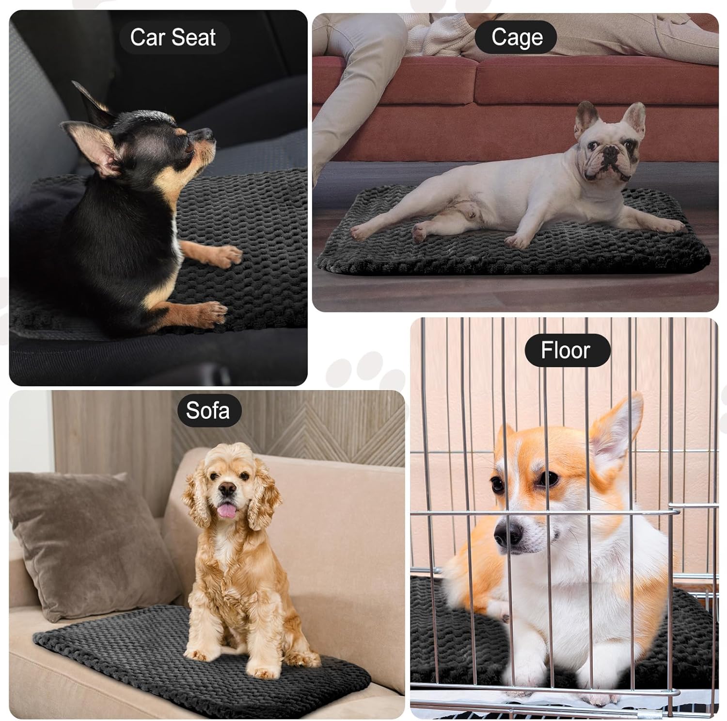 Drydiet 4 Pcs Self Heating Cat Pad Self Warming Cat Bed Dog Heating Pad Washable Thermal Pet Mat for Indoor Outdoor Pet 16 x 20 Inch Removable Non Slip(Black)