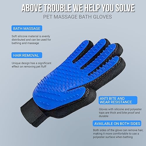 Miniatura 7 de Fluffy Buddy Guantes de aseo para mascotas para perros y gatos, guantes de masaje suave para quitar el pelo y lavar, pelo largo y corto, 1 par (azul)