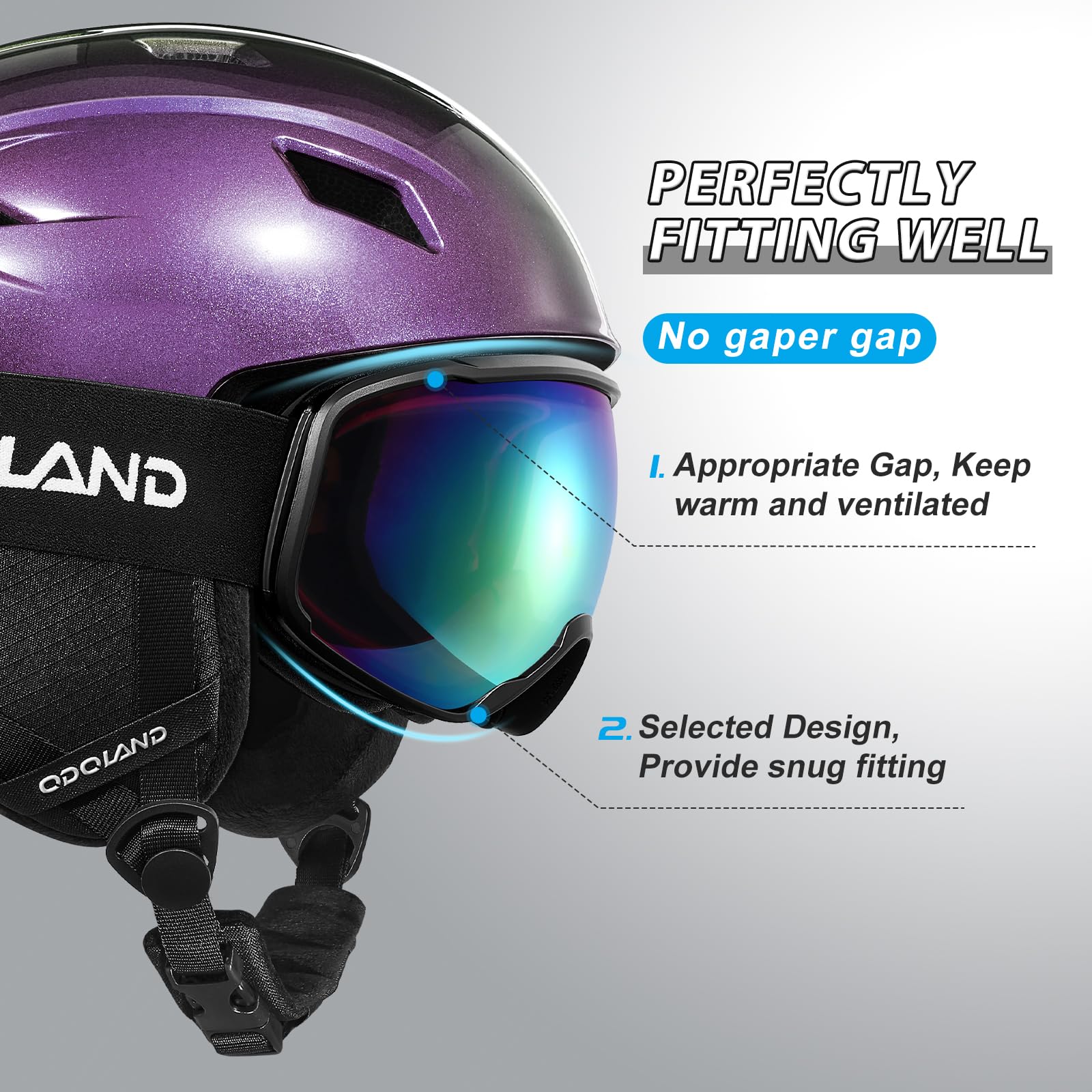Odoland Kit di Casco Sci con Maschera Sci, Casco Snowboard per Uomo Donna Adolescenti, Casco Ski Regolabile e Occhiali Sci UV400 Proteczione, per Sport Invernali All'aperto