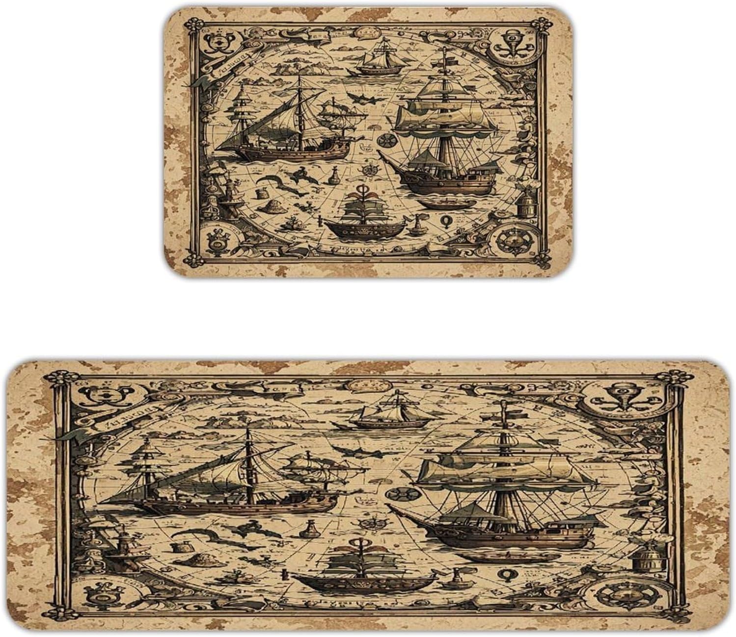 Treasure Map Kitchen Mat Kitchen Rug Set | Kitchen Rugs Flannel Velvety Washable breathable Water Absorbent Soft ，kitchen utensils for Kitchen, Floor,Laundry