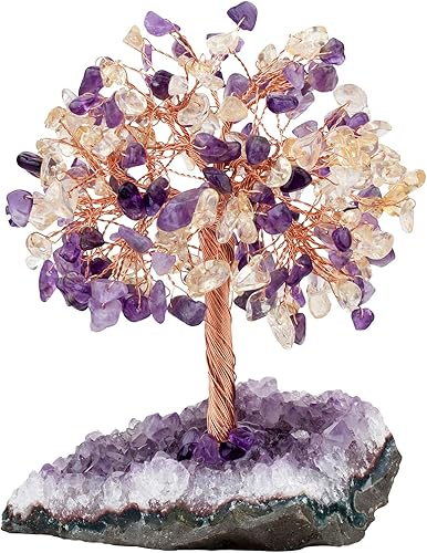 Miniatura 2 de SUNYIK Árbol de cristal curativo sobre base de cuarzo de cristal de amatista natural, árbol bonsái de cristal hecho a mano para riqueza y suerte,
